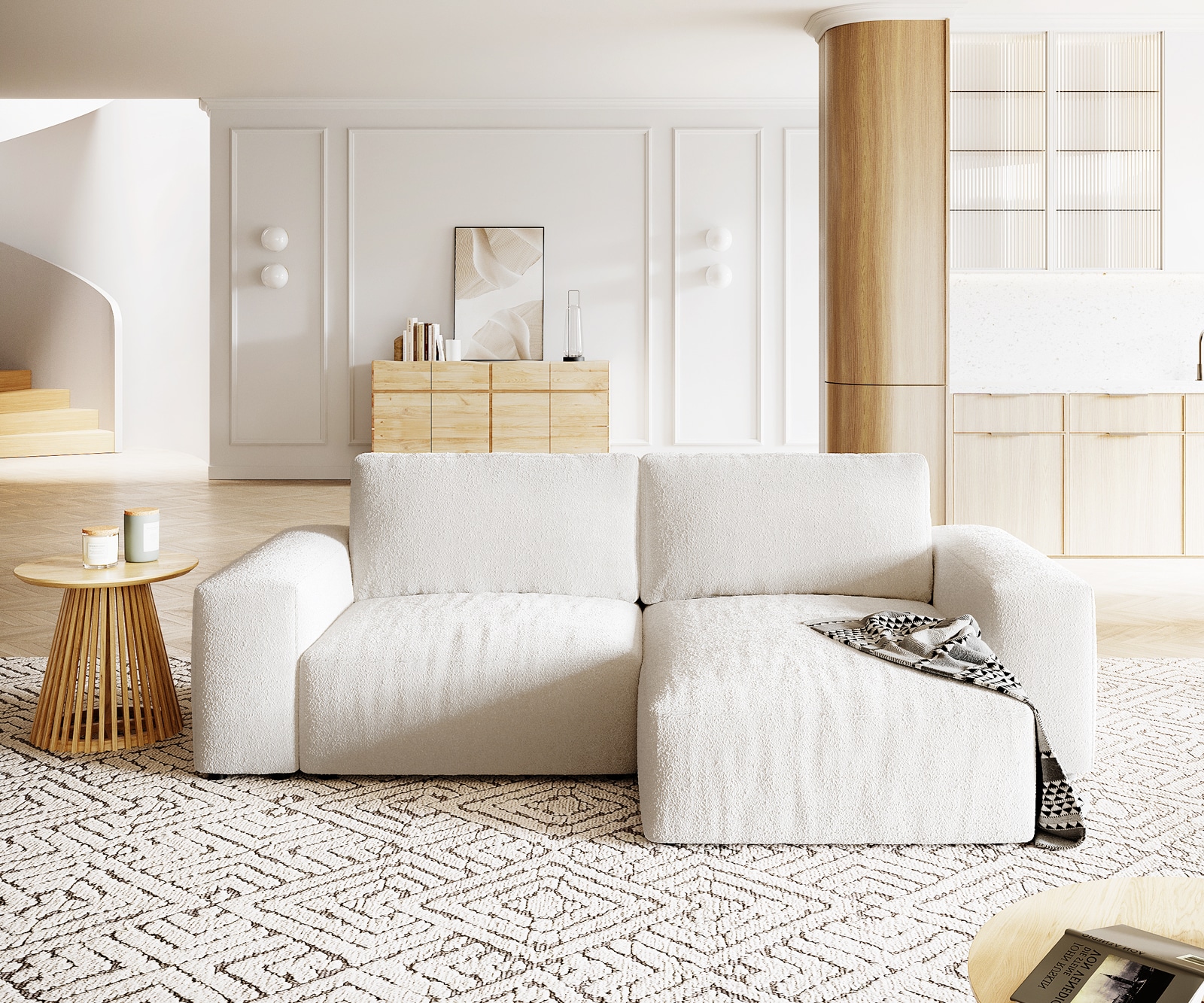 Hoekbank Lanzo XL 270x180 cm bouclee Cream-White Recamiere variabel 1 Hoekbank Lanzo XL 270x180 cm bouclee Cream-White Recamiere variabel 1