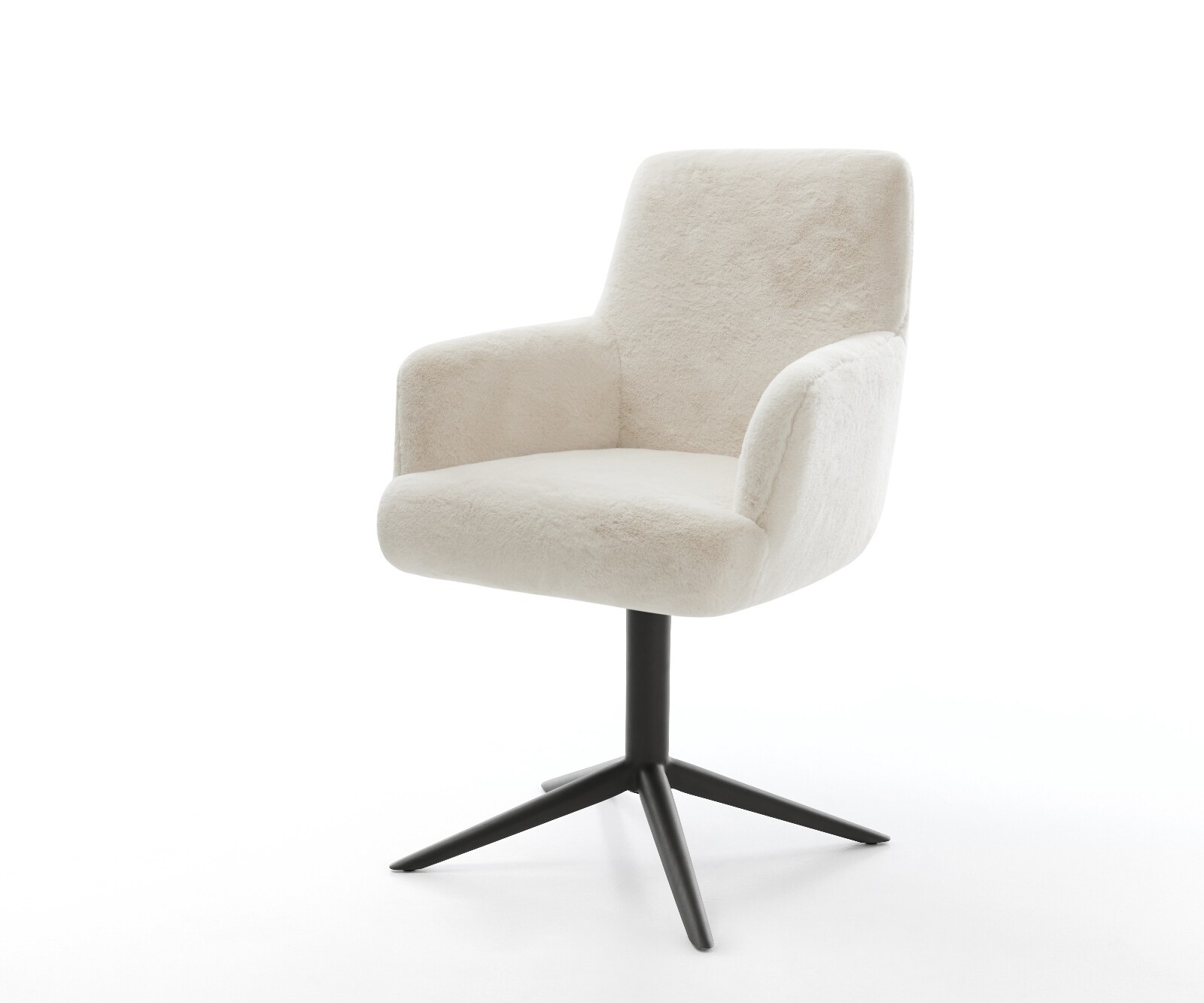 Draaistoel Heira-Flex met armleuning pluchen crème-wit kruispoot zwart 360° draaibaar rocker-functie pocketveer kern 1