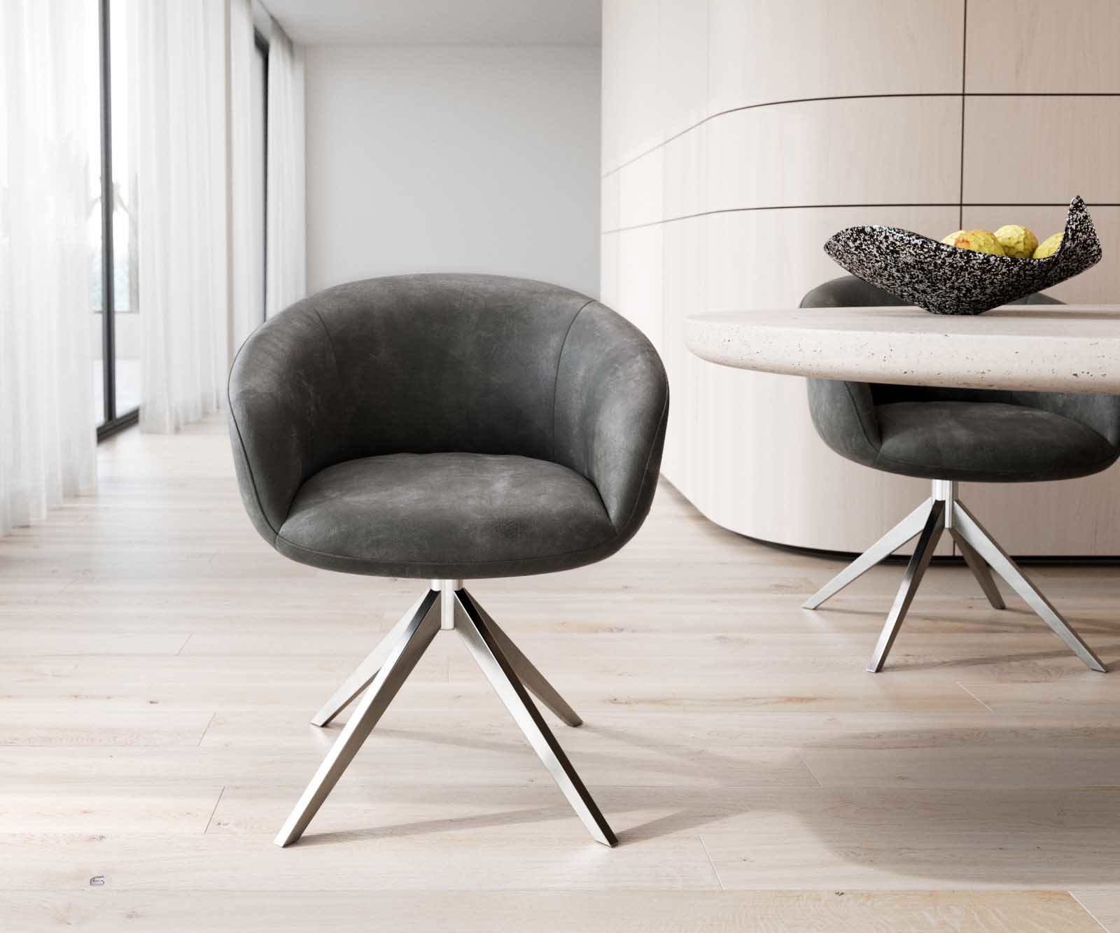 Draaistoel Vinka-Flex met armleuning microvelours antraciet vintage kruisframe breed roestvrij staal 360° draaibaar pocketveer kern 1 Draaistoel Vinka-Flex met armleuning microvelours antraciet vintage kruisframe breed roestvrij staal 360° draaibaar pocketveer kern 1