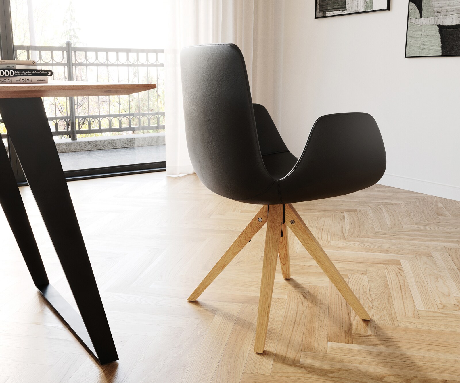 Eetkamerstoel Ilia-Flex met armleuning echt leer zwart houten frame hoekig natuur 4 Eetkamerstoel Ilia-Flex met armleuning echt leer zwart houten frame hoekig natuur 4