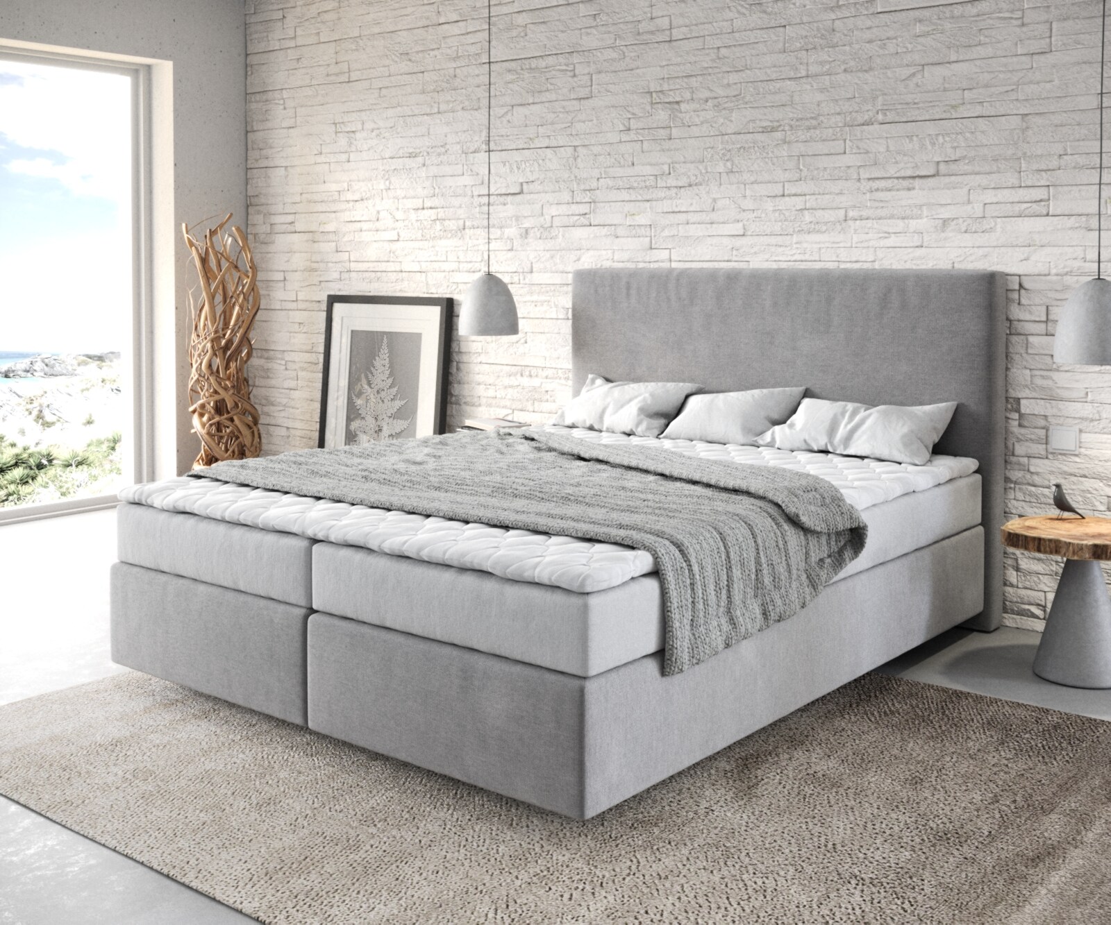 Boxspringbed Dream-Well 160x200 cm grijs microvezel stof