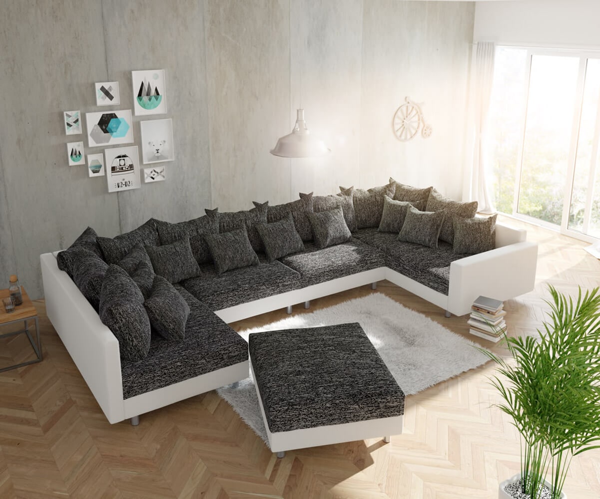 Woonlandschap Clovis XL wit zwart hocker armleuning modulair Woonlandschap Clovis XL wit zwart hocker armleuning modulair