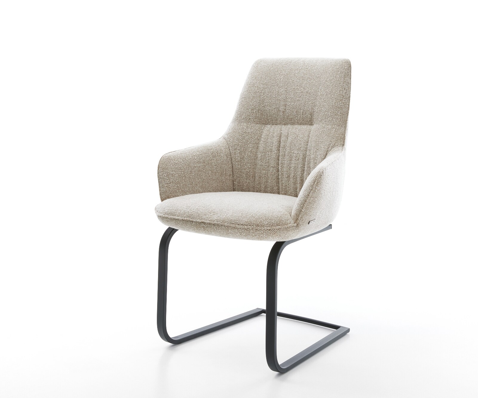 Sledemodel Zelia-Flex met armleuning geweven stof beige sledemodel vlak zwart pocketveer kern