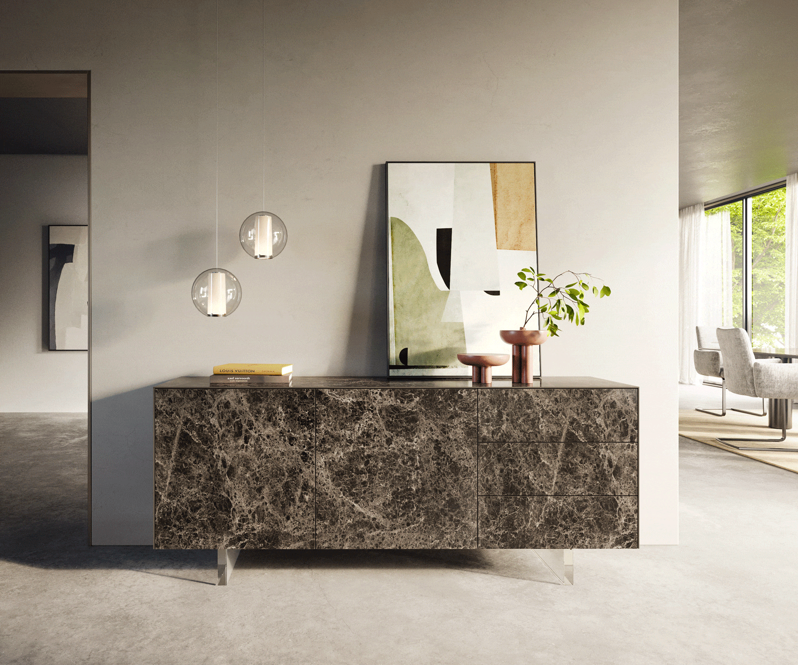 Dressoir Cuor 180 cm Keramiek Emperador Extra Lucidato Donkerbruin 2 Deuren 3 Laden Zwevende voet look Acrylglas 1 Dressoir Cuor 180 cm Keramiek Emperador Extra Lucidato Donkerbruin 2 Deuren 3 Laden Zwevende voet look Acrylglas 1