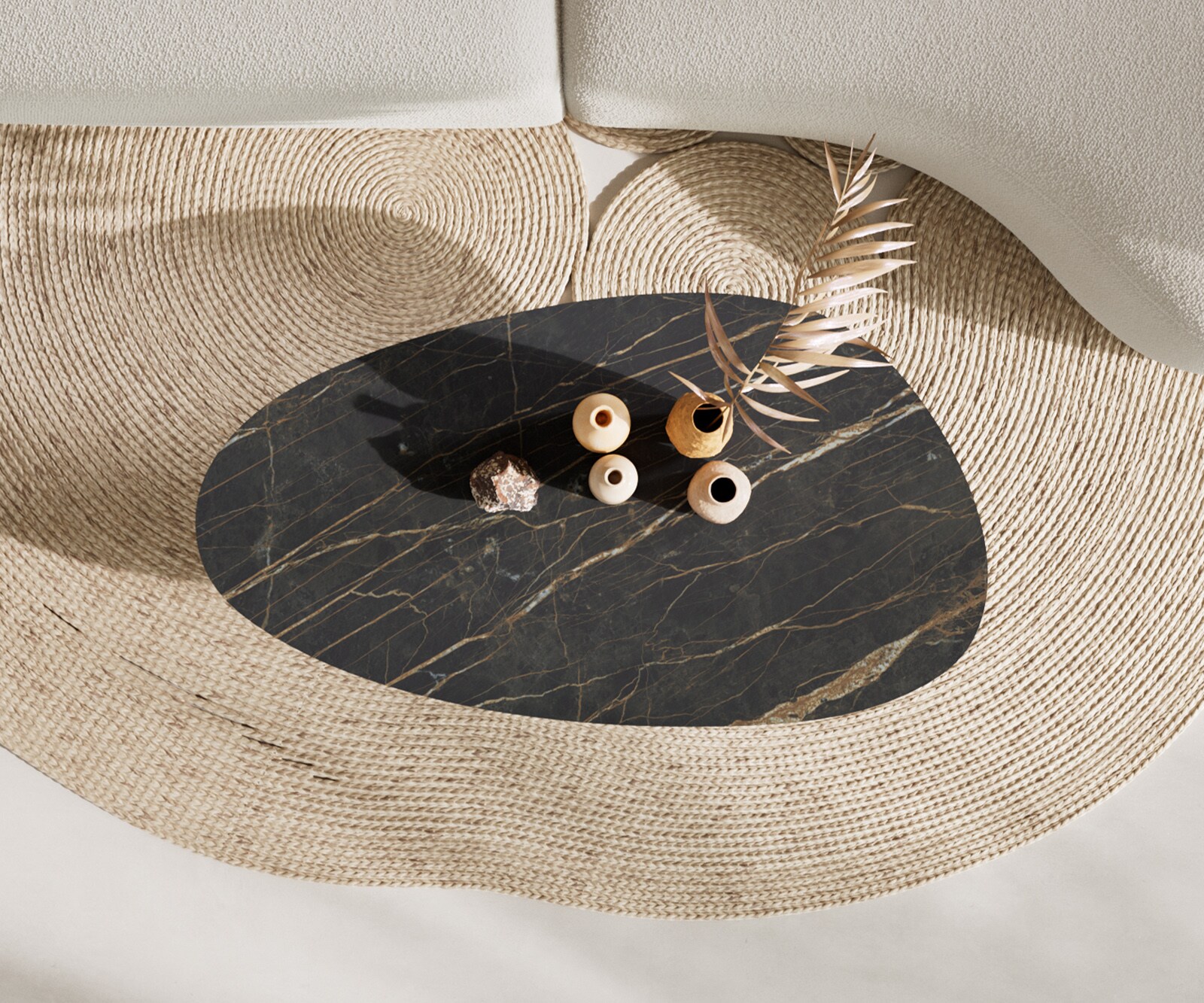 Salontafel Edge Oval 140x75 cm keramiek Laminam® Noir Desir bruin Vibany zwart metaal 6