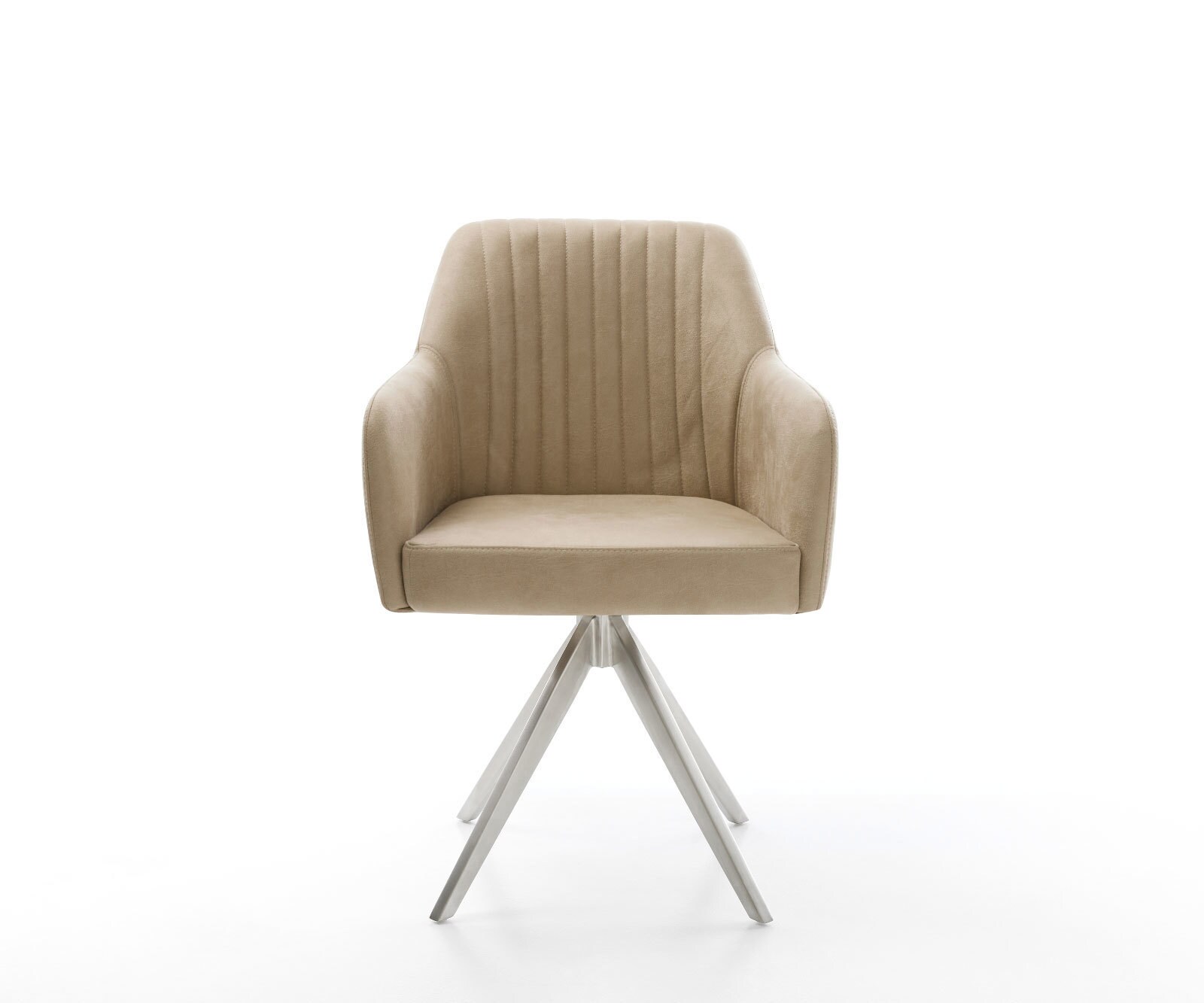 Eetkamerstoel Greg-Flex microvelours beige vintage kruisframe hoekig roestvrij staal pocketveer kern 1
