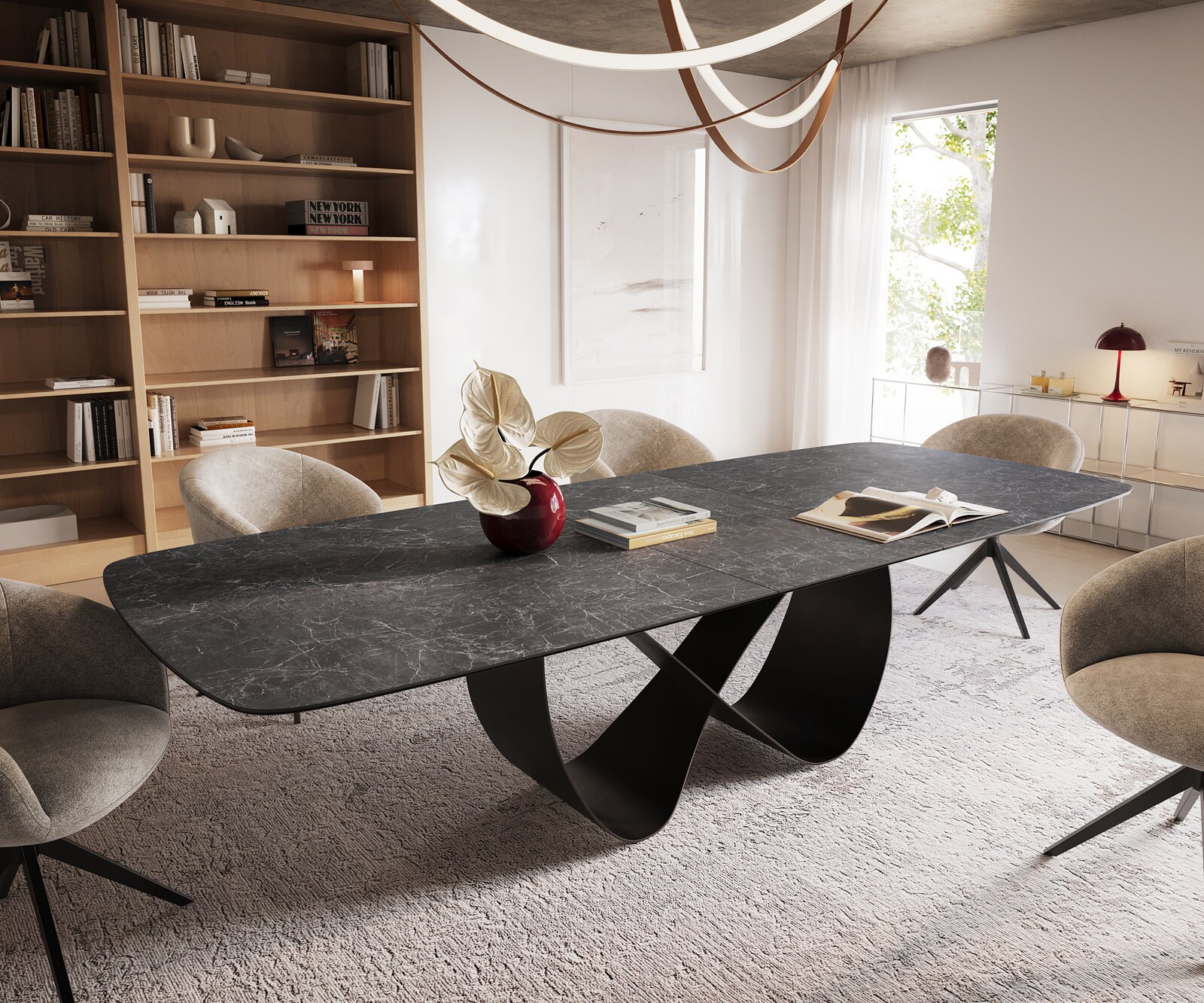 Eettafel Edge Boot 240-300x120 cm Keramiek Laminam® Nero Greco Anthrazit Infinity Metaal Zwart uitschuifbaar 1
