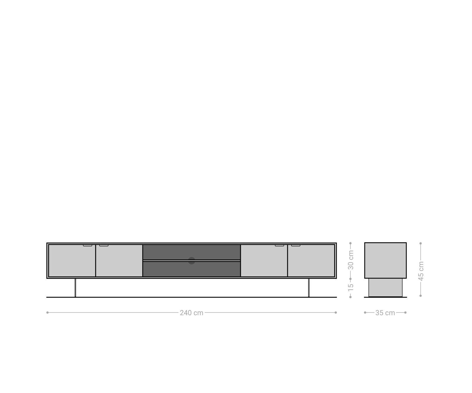 Tv-meubel Teele 240 cm acacia natuurleisteen 4 deurs poot drijvend roestvrij staal 8