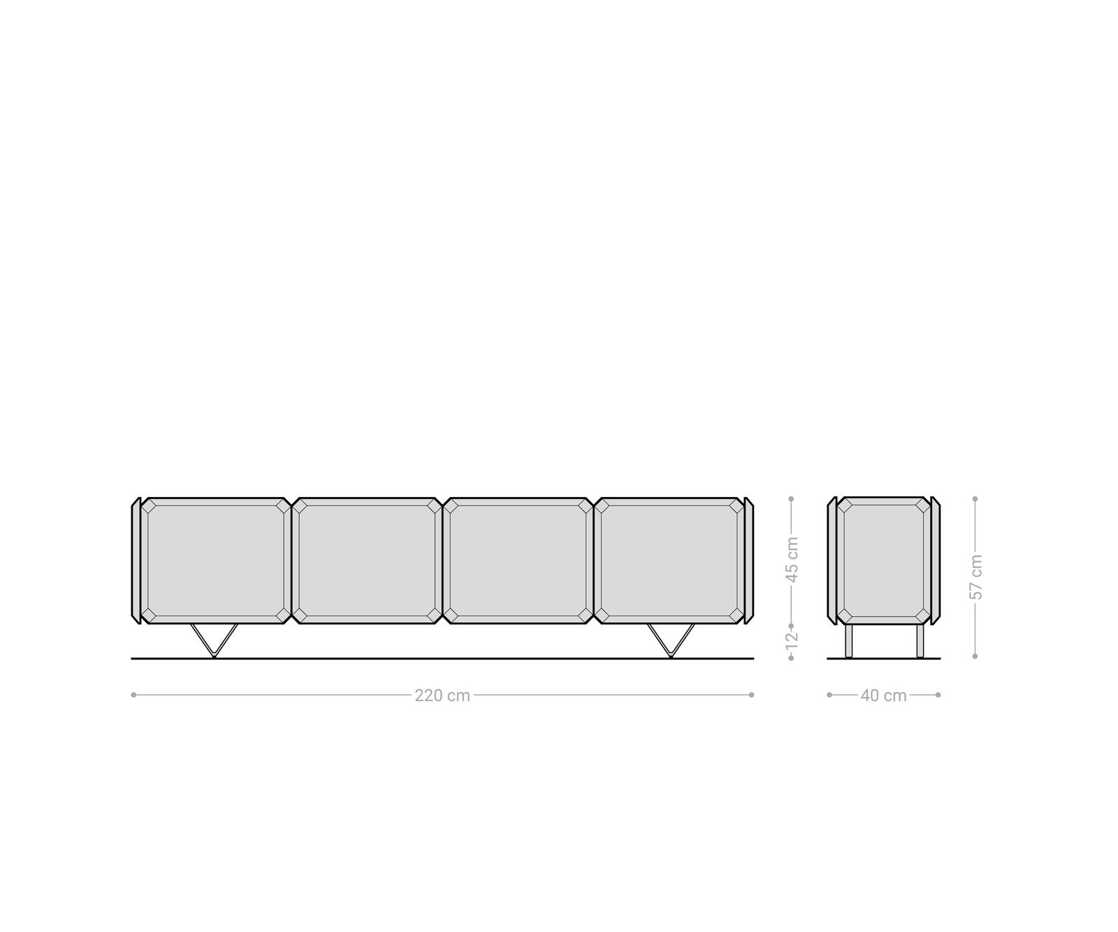 Tv-meubel Kiano 220 cm acacia natuur 4 Deuren V-poot zwart roomdivider 9