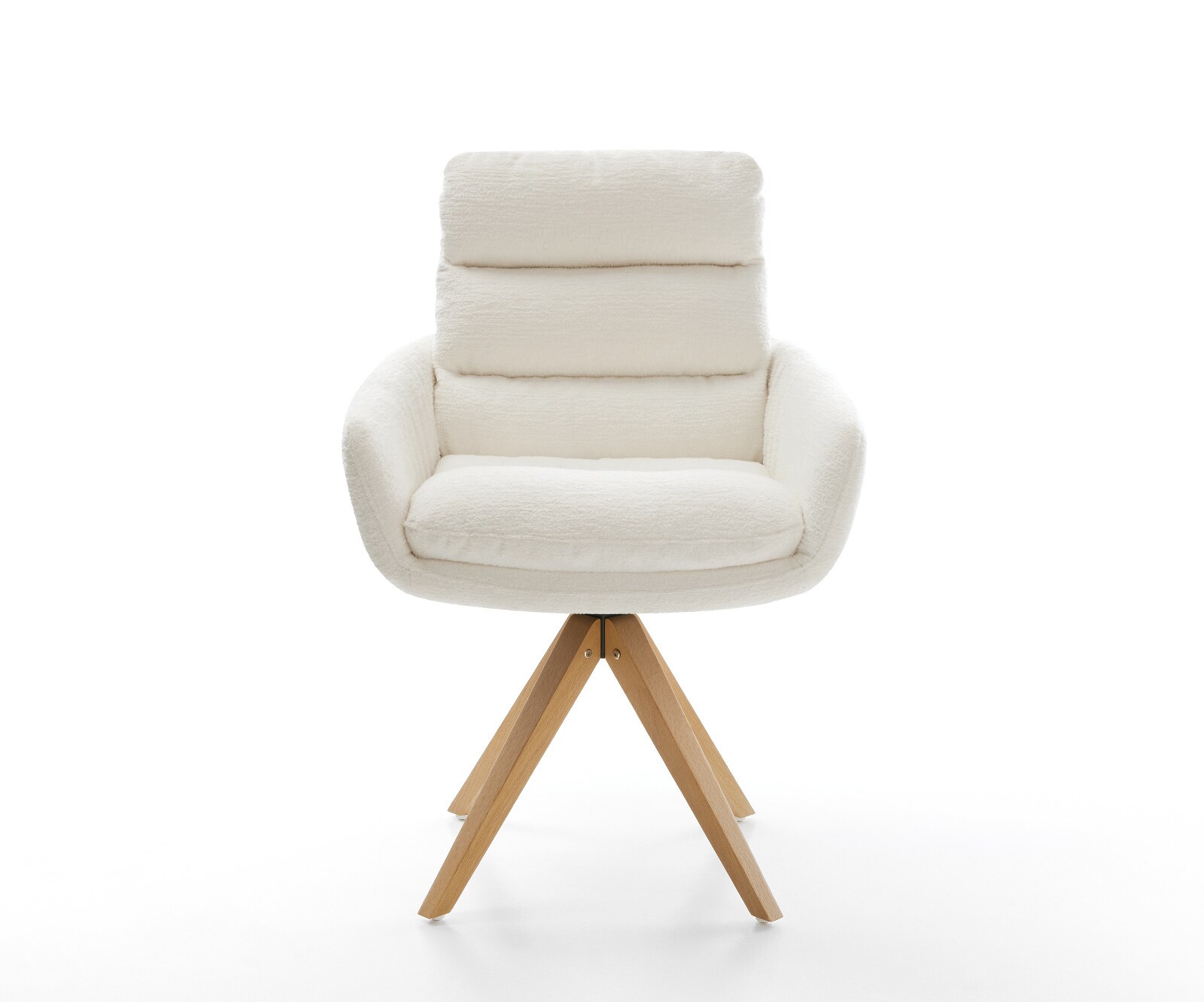 Draaistoel Abelia-Flex met armleuning bouclé zacht beige houten frame hoekig natuur 180° draaibaar 2