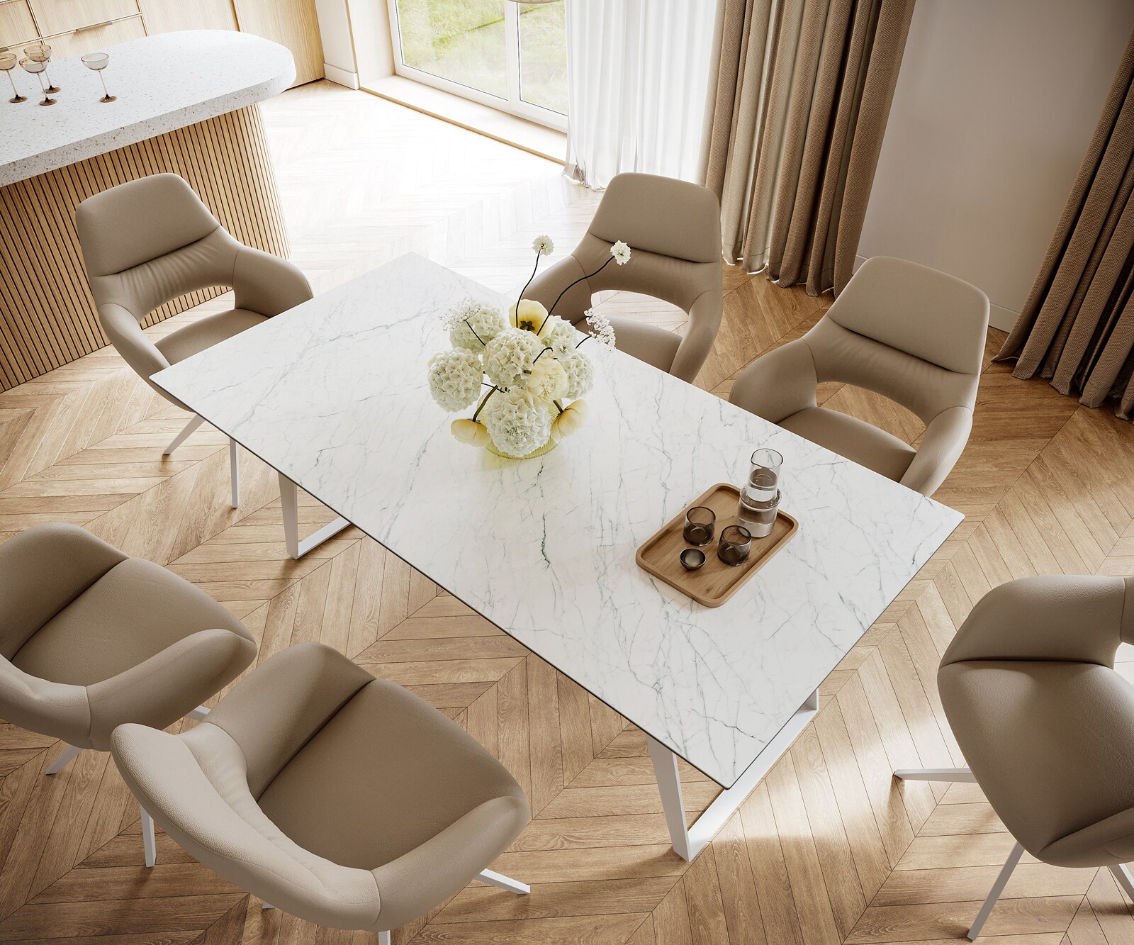 Eetkamertafel Edge 200x100 cm Keramiek Laminam®Statuarietto Wit Metaal Schuin Wit 4