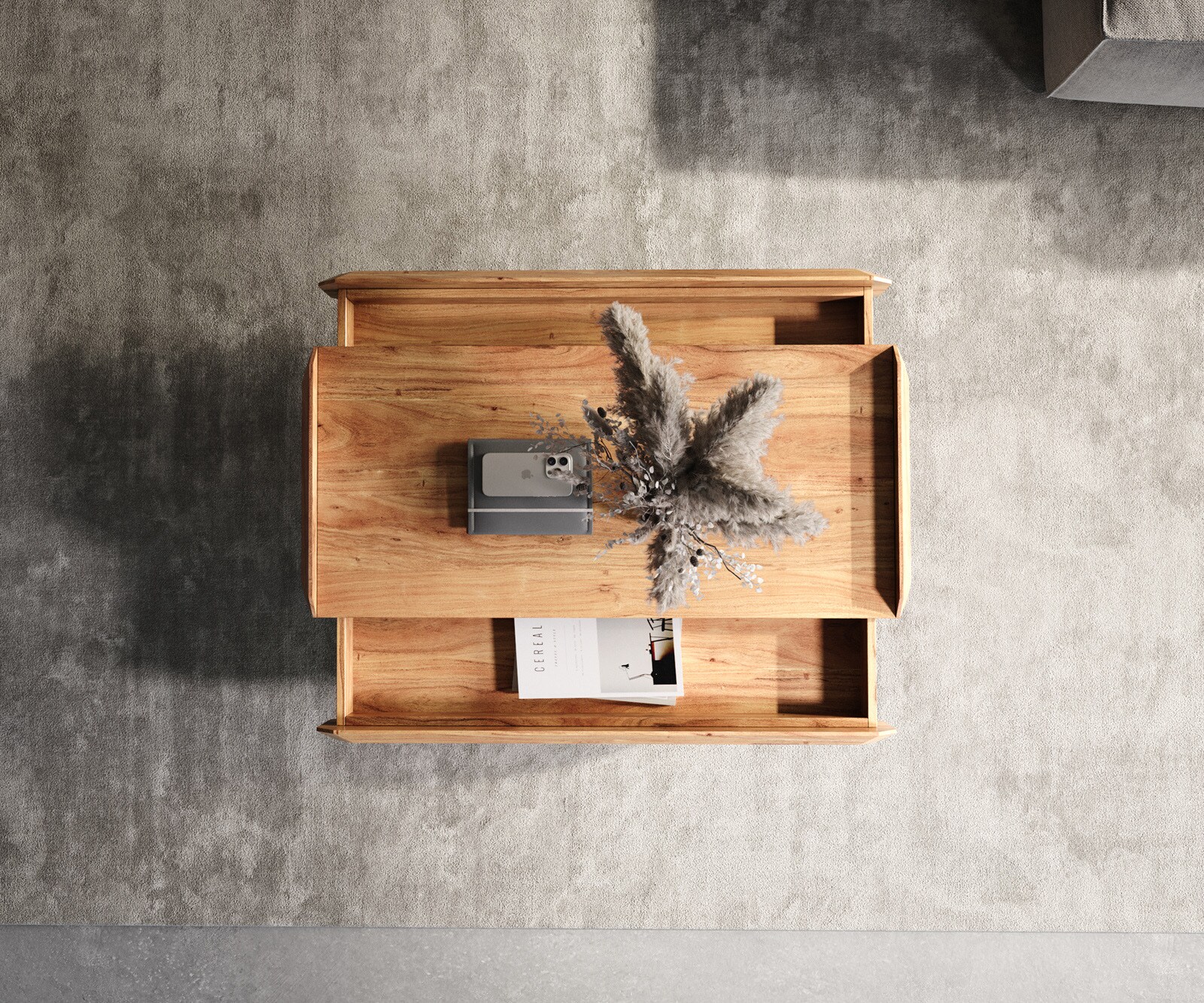 Salontafel Kiano 100x50 cm natuur acacia 2 laden V-poot zwart 4