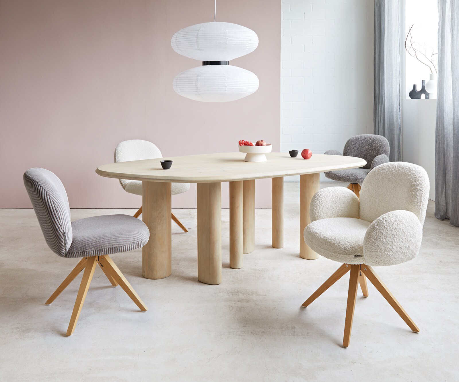 Draaistoel Nube-Flex bouclé wit houten frame hoekig natuur 180° draaibaar pocketveer kern 3 Draaistoel Nube-Flex bouclé wit houten frame hoekig natuur 180° draaibaar pocketveer kern 3