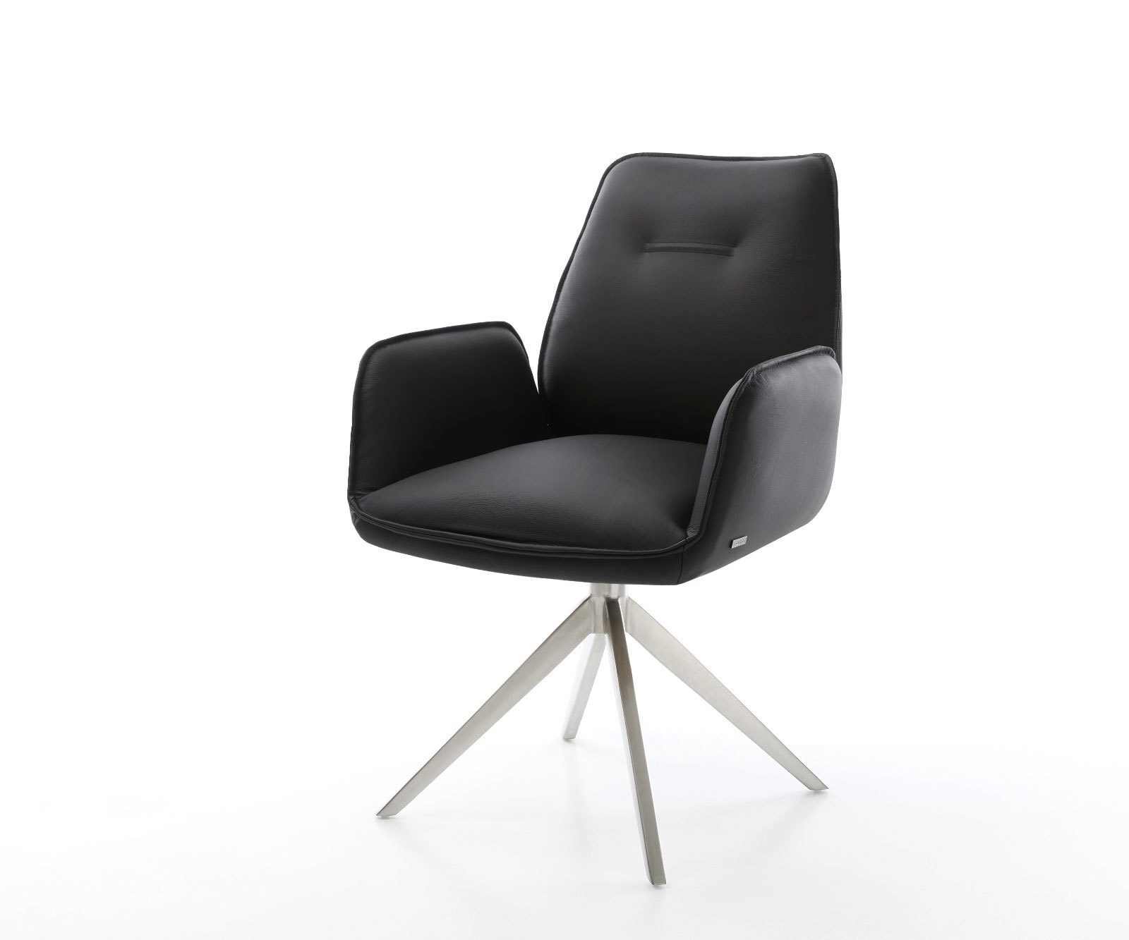 Draaistoel Zoa-Flex echt leer zwart kruisframe breed roestvrij staal 360° draaibaar rocker-functie pocketveer kern