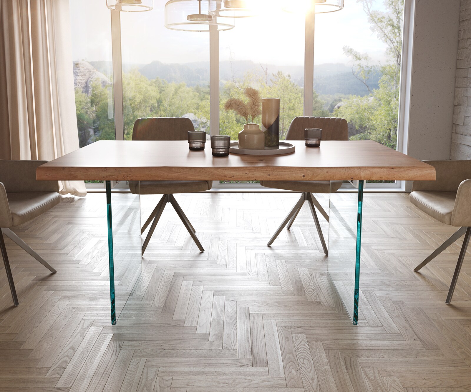 Eettafel Edge 160x90 XL acacia natuur glas Live-Edge 1 Eettafel Edge 160x90 XL acacia natuur glas Live-Edge 1