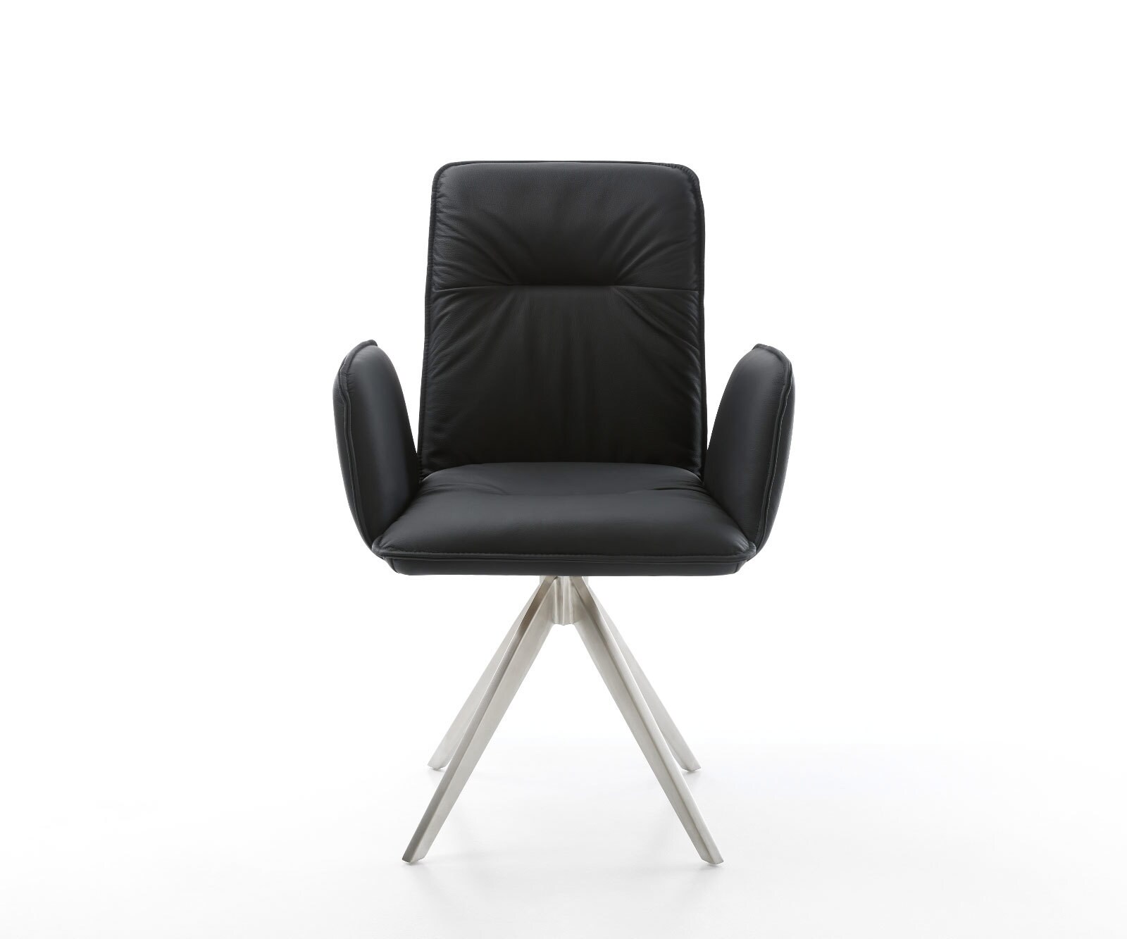 Eetkamerstoel Vinja-Flex echt leer zwart kruisframe hoekig roestvrij staal 1 Eetkamerstoel Vinja-Flex echt leer zwart kruisframe hoekig roestvrij staal 1