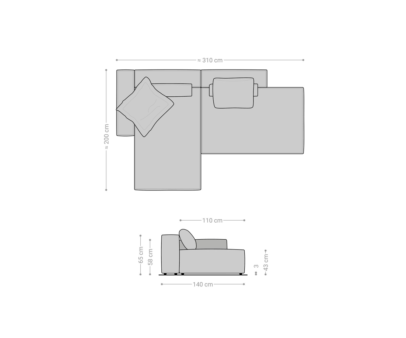 Hoekbank Freestyle 310x200 cm Zachte Geweven stof Beige kedernaad 6