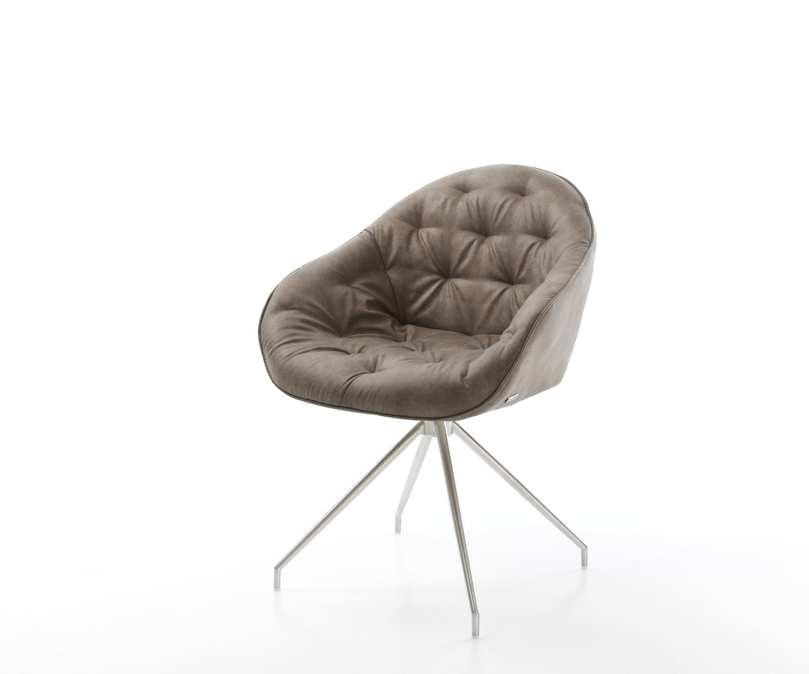 Eetkamerstoel Gaio-Flex microvelours taupe vintage kruisframe conisch roestvrij staal