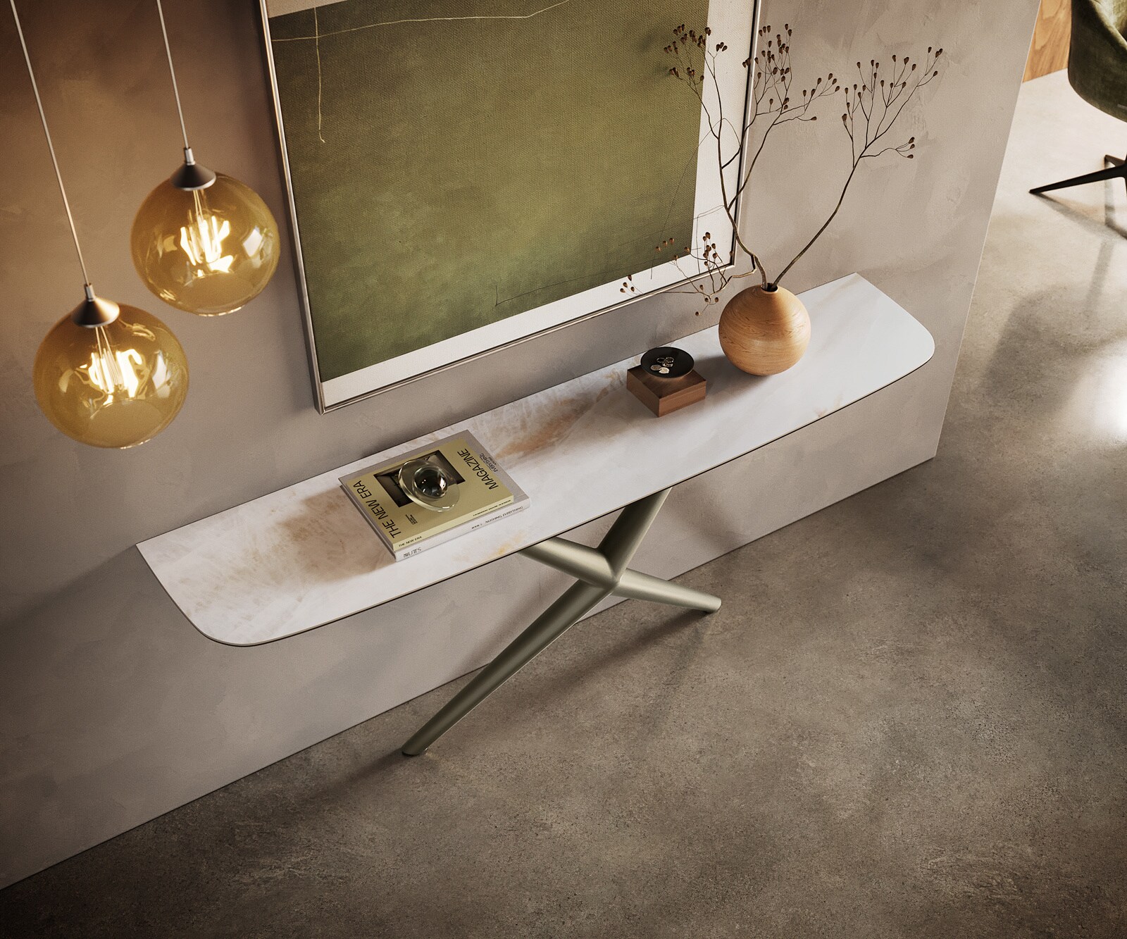 Consoletafel Edge Bootvorm 180x40 cm Keramiek Onyx Pearl Estelo Metaal Effektfinish Titan 2