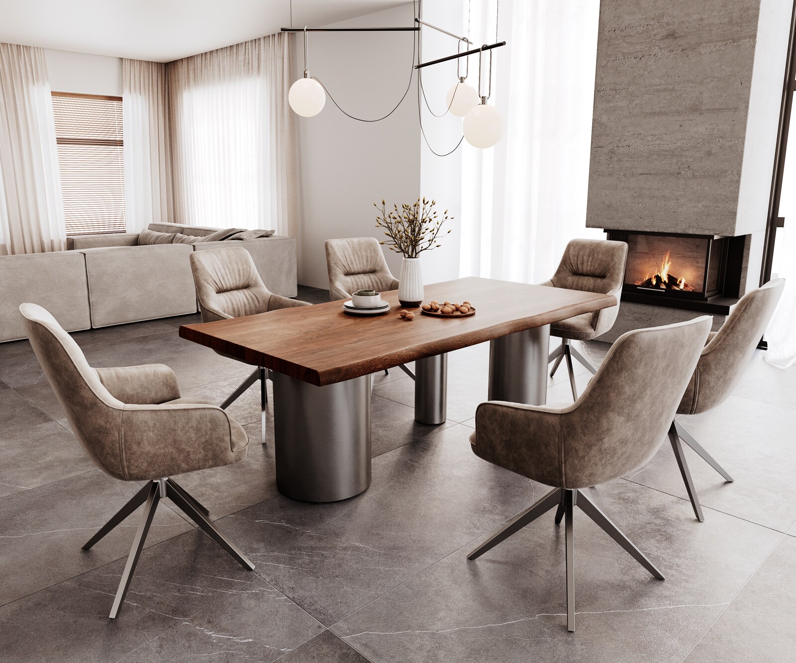 Eetkamertafel Edge 200x100 XL acacia bruin Troa roestvrij staal grafiet Live-Edge 5