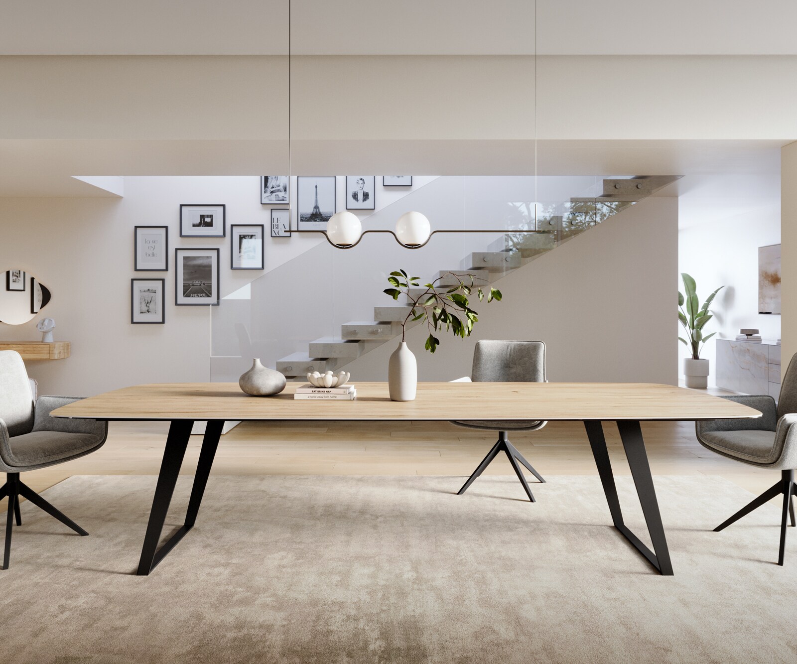 Eettafel Edge Boot 300x120 cm Keramiek Laminam® Sabbia Eichefarbig Metaal Schräg Zwart 2