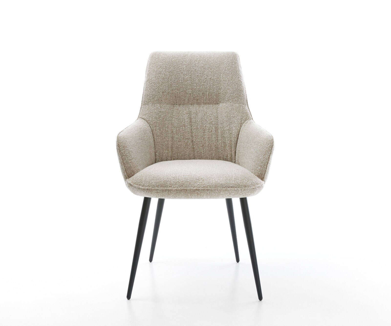Eetkamerstoel Zelia-Flex met armleuning geweven stof beige 4-poot conisch zwart pocketveer kern 1