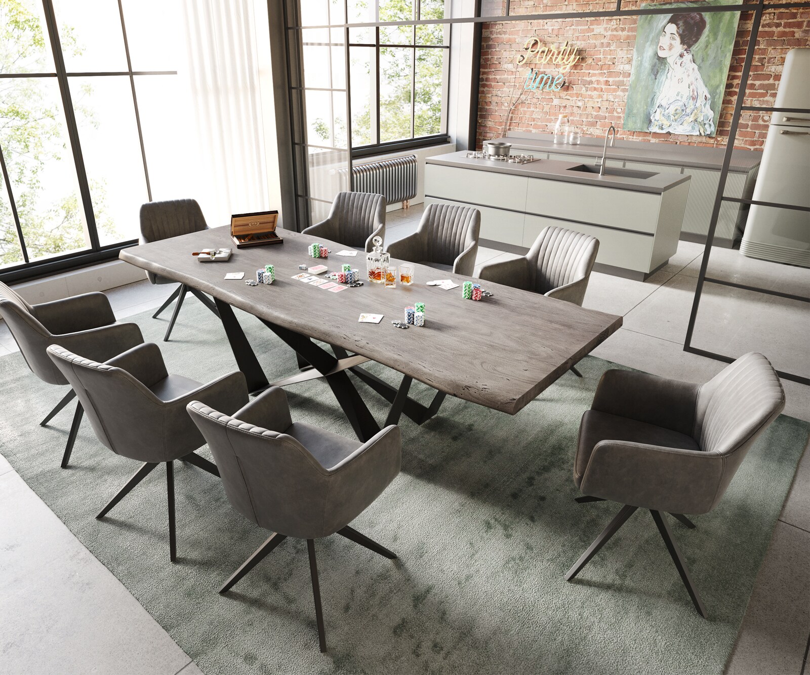 Eettafel Edge 260x100 XL acacia platina  Spider staal  zwart  Live-Edge 4