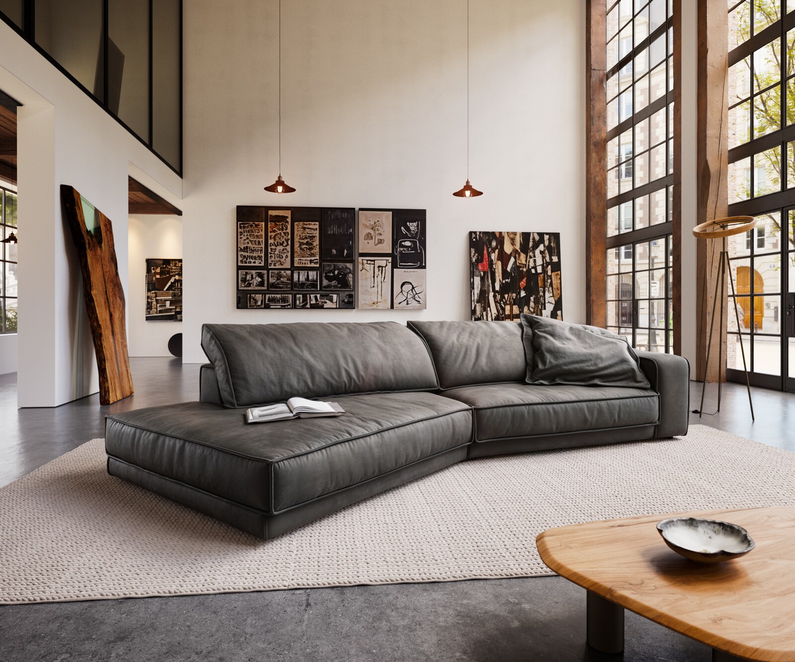 Big-sofa Snoosh 400x150 cm microvezel zwart vintage recamiere links