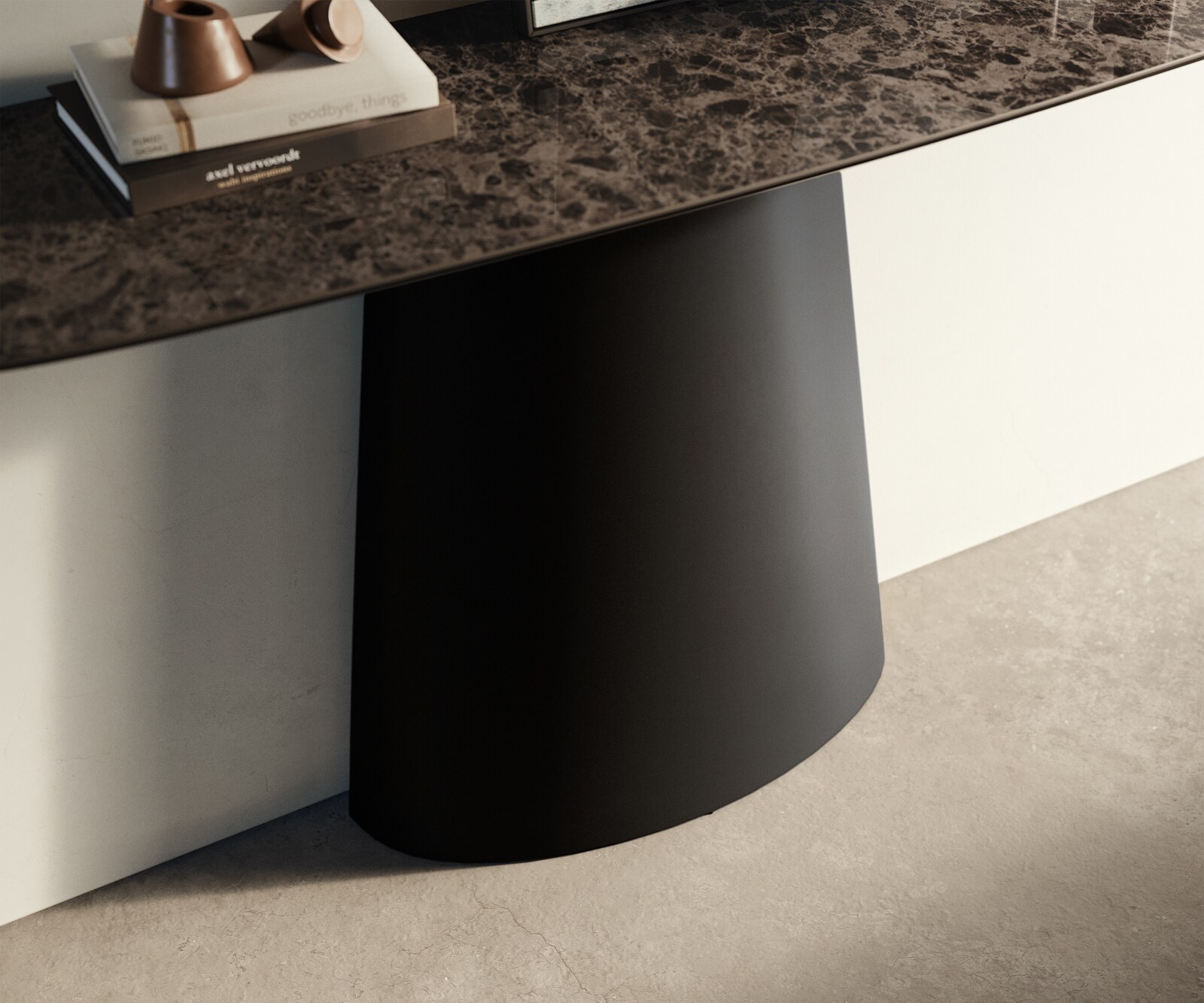Consoletafel Edge Bootvorm 140x40 cm Keramiek Emperador Extra Lucidato Dunkelbraun Conos Metaal Zwart 5