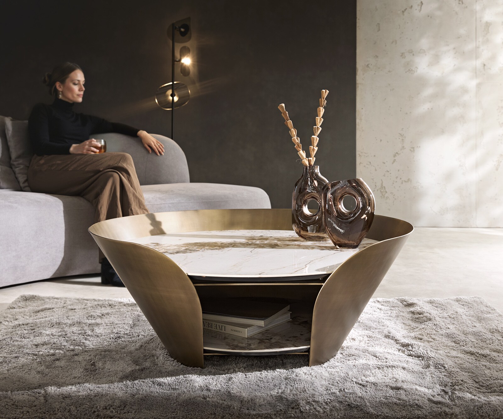 Salontafel Skafi 100x40 cm keramiek minas melange metallic goud