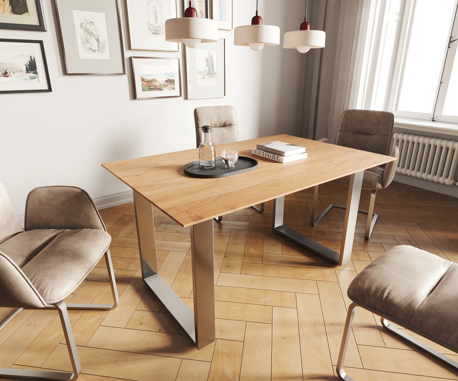 Eettafel Edge 140x90 acacia natuur roestvrijstaal smal Zwitserse rand Eettafel Edge 140x90 acacia natuur roestvrijstaal smal Zwitserse rand