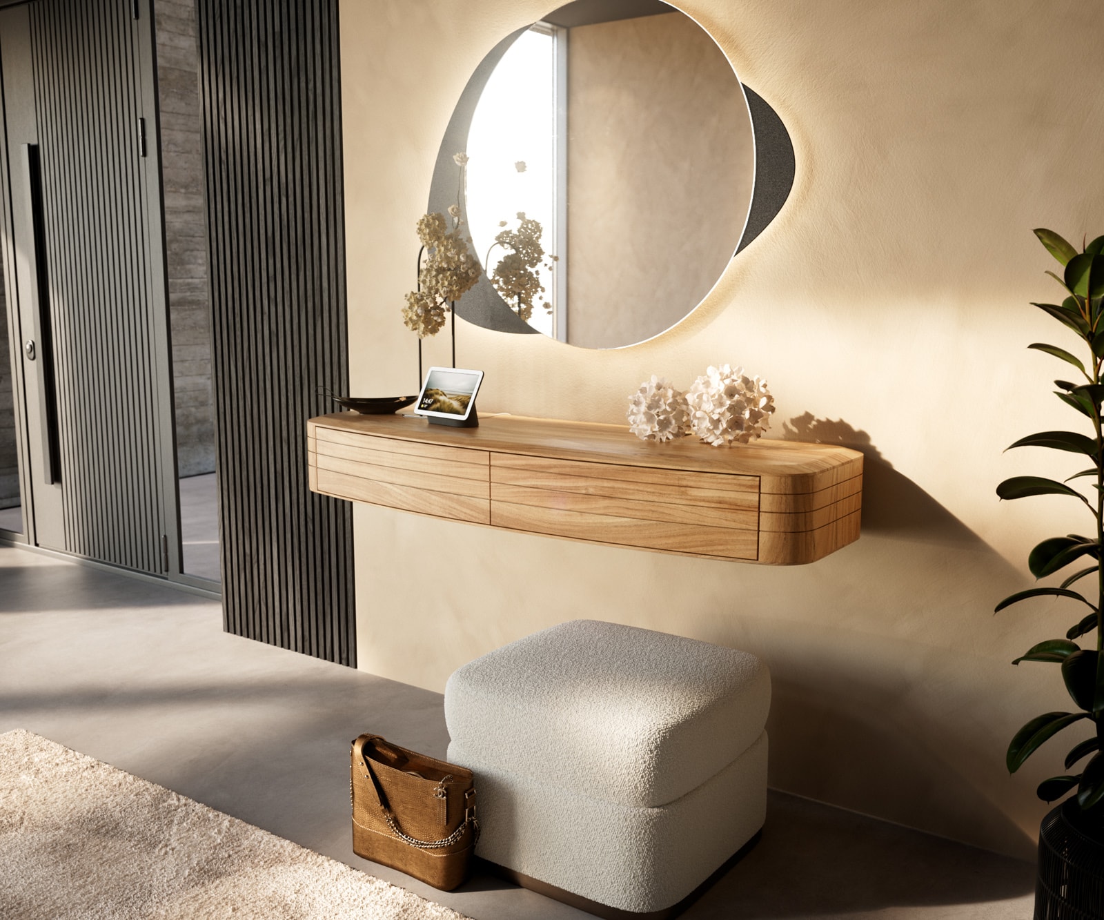 Nachtkastje Nagaru 125x40 cm acacia aura 2 laden zwevend Nachtkastje Nagaru 125x40 cm acacia aura 2 laden zwevend