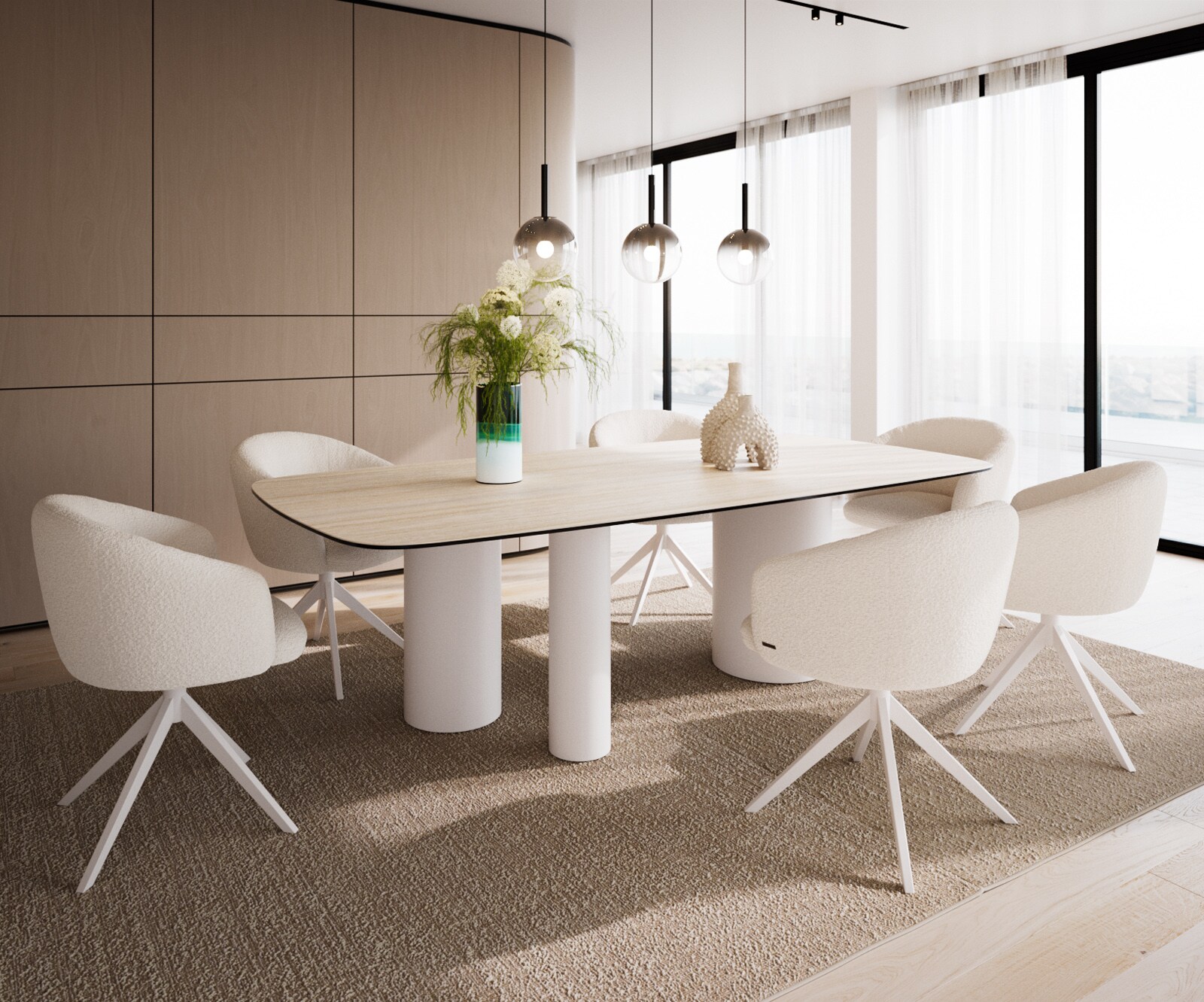 Eetkamertafel Edge Boot 240x120 keramiek Travertin natuurTroa metaal wit 5