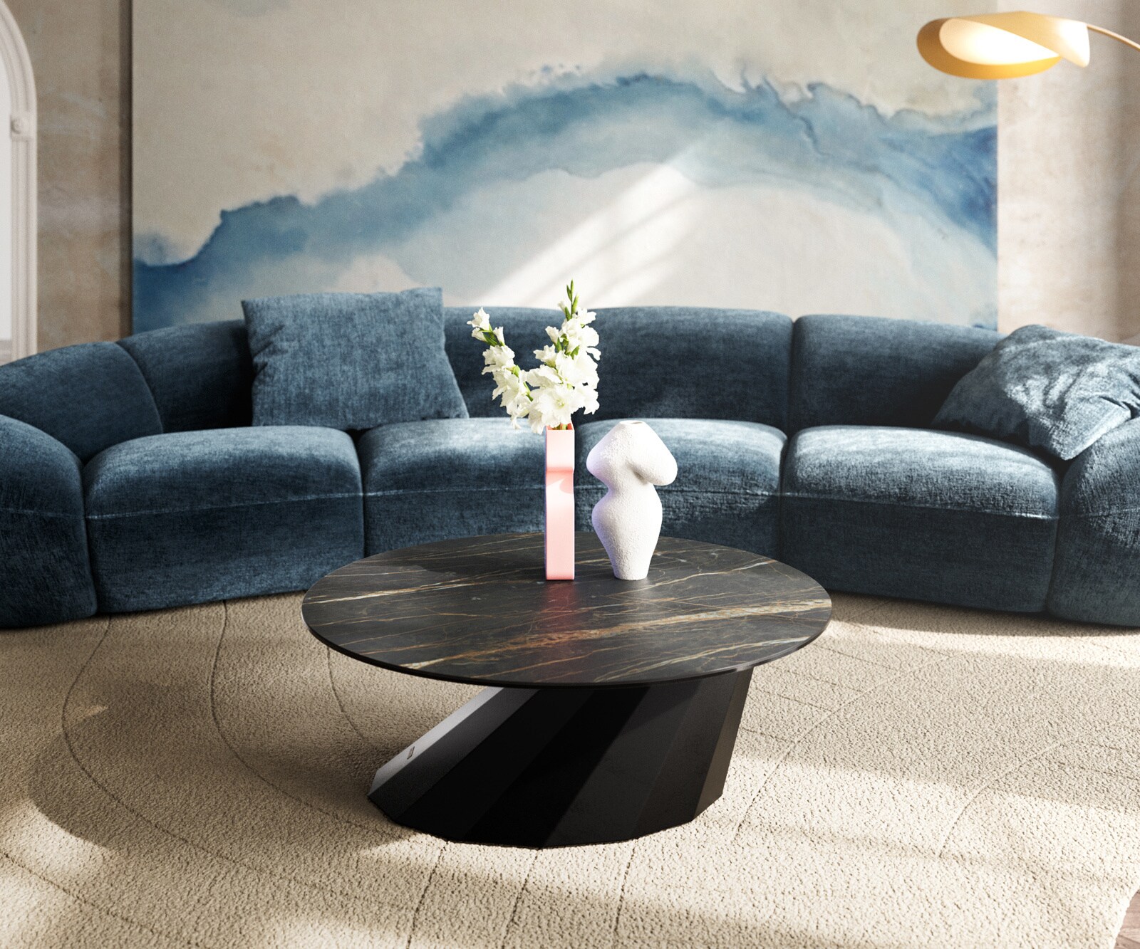 Salontafel Edge rond 90x90 cm keramiek Laminam® Noir Desir bruin Parabi zwart metaal 2