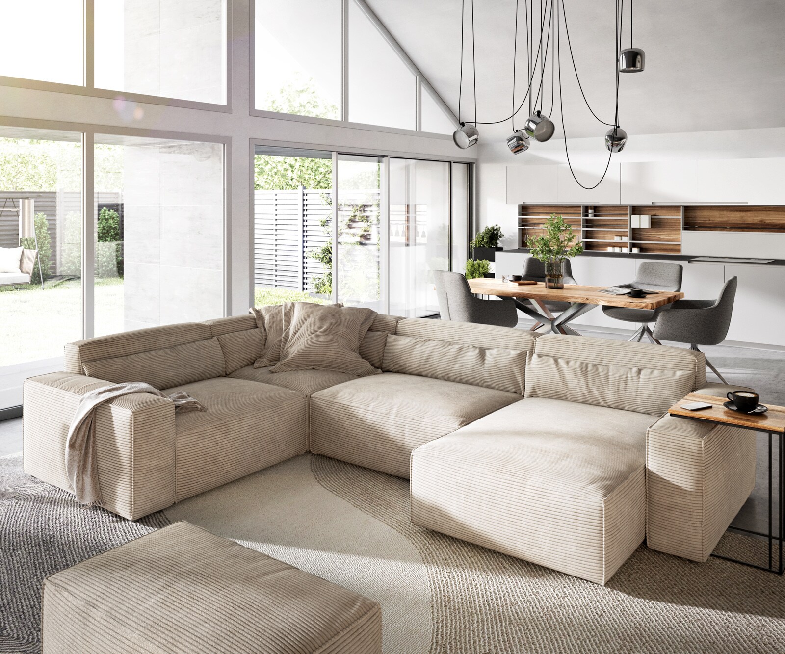 Woonkamerlandschap Sirpio 300x210 cm Snoer beige recamiere variabel met kurk 1