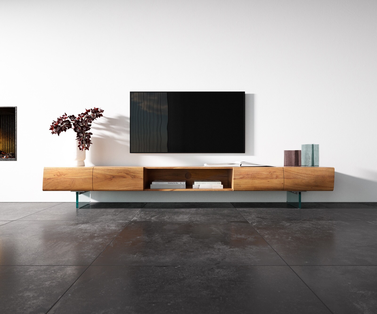 TV-meubel  New Live-Edge 240 cm acacia natuur 4 deuren 1 vak glazen poot 3
