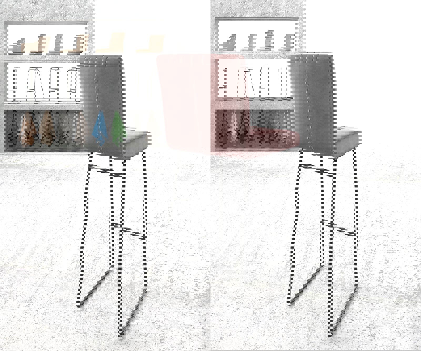 Barstoel Luiga-Flex fluweel rosé slipframe metaal 2 Barstoel Luiga-Flex fluweel rosé slipframe metaal 2