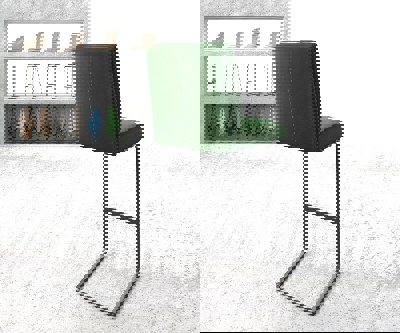 Barstoel Pela-Flex fluweel groen sledestoel vlak metaal 2 Barstoel Pela-Flex fluweel groen sledestoel vlak metaal 2