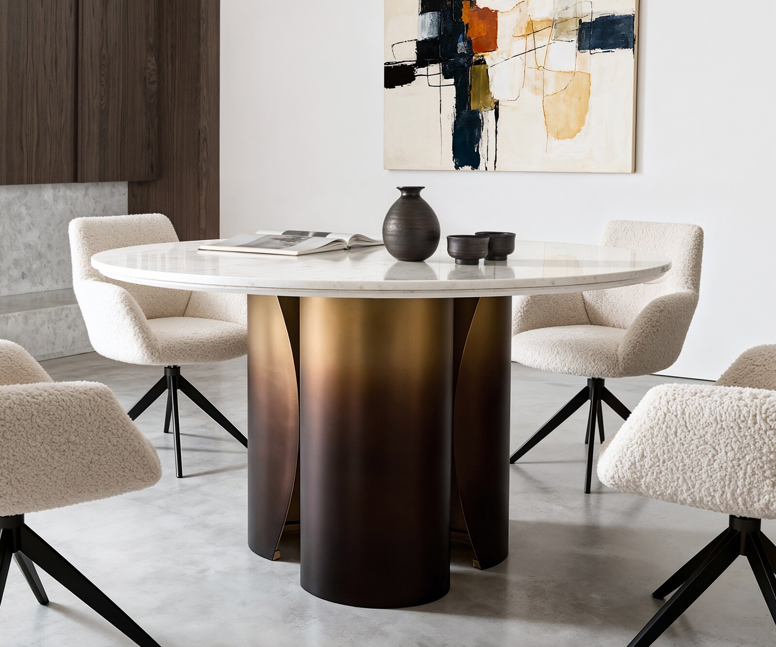 Eettafel Adenza rond 140x140 cm marmer wit metaal goud Fusion Finish 1