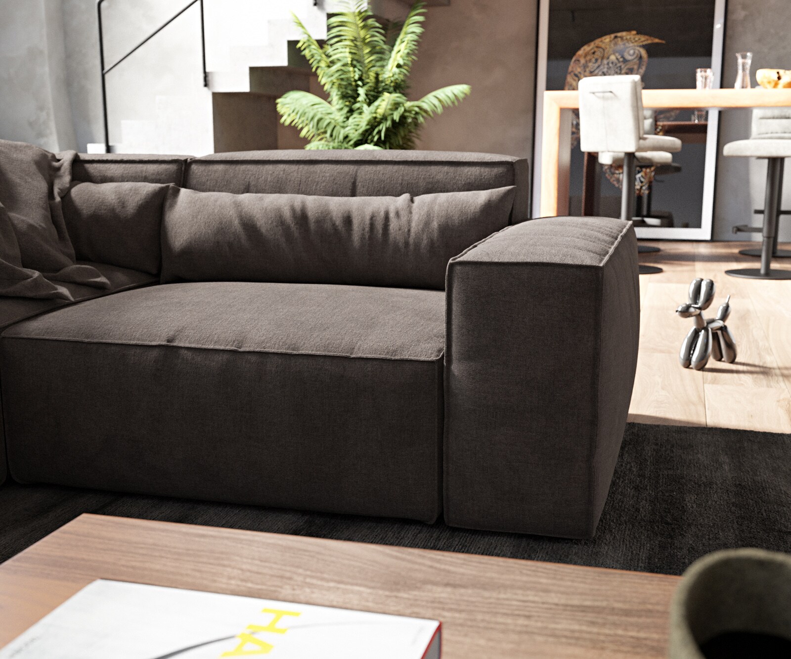 Woonkamerlandschap Sirpio 300x200 cm microvezel Khaki bruin recamiere variabele met kruk 6