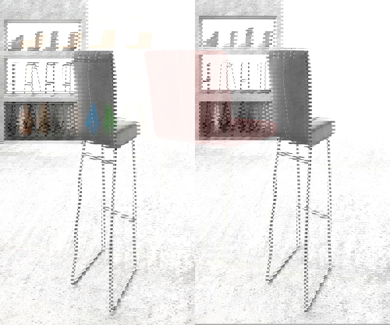 Barstoel Luiga-Flex fluweel rosé slipframe roestvrij staal 2