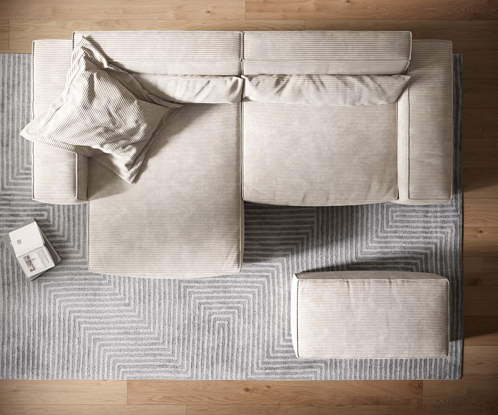 Hoekbank Sirpio XL 270x170 cm koord beige recamiere variabel met kruk 5