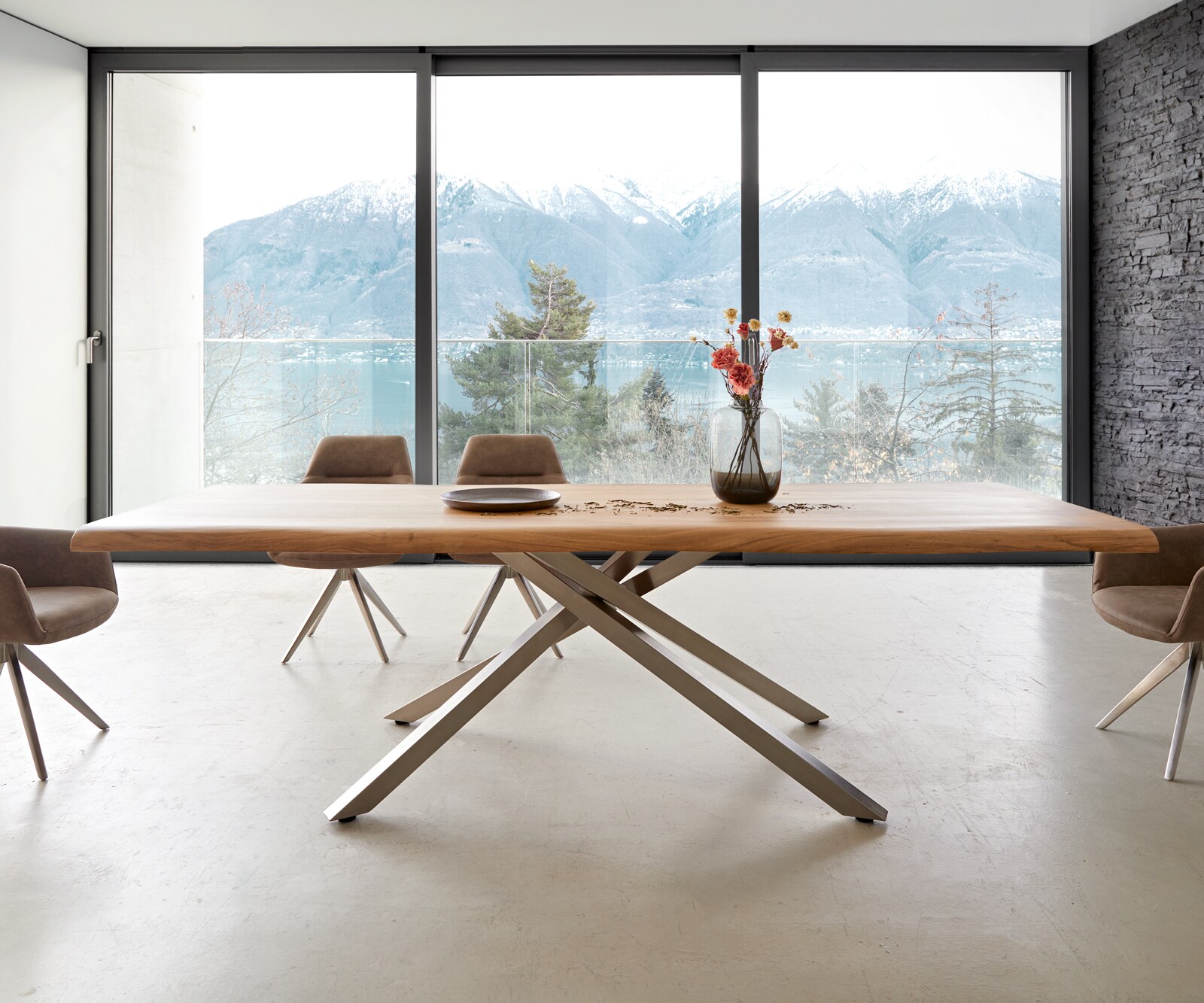 Eettafel Edge 260x100 XL acacia natuur kruisframe rechthoek roestvrij staal  Live-Edge 2