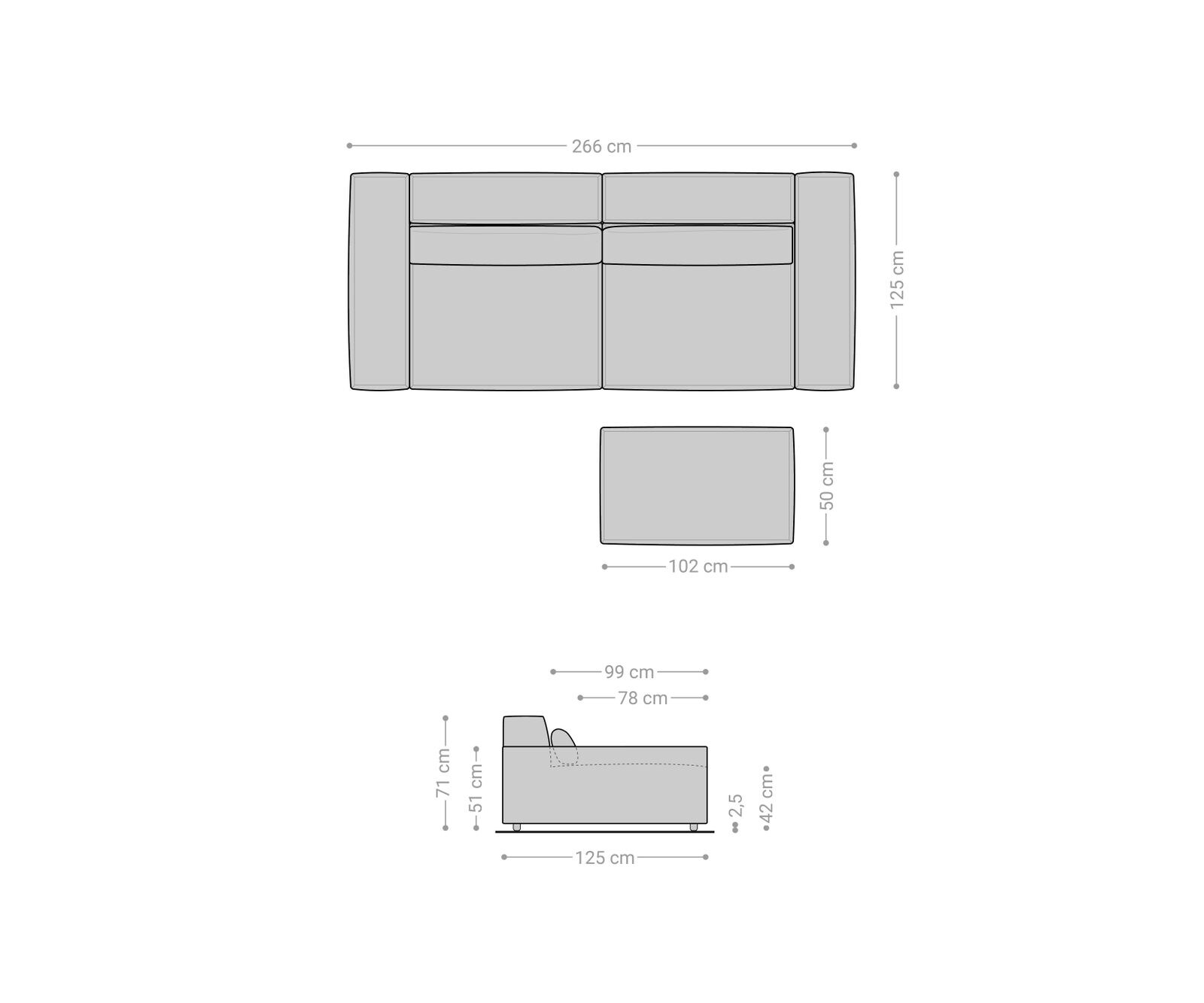 Big-sofa Sirpio XL 270x130 cm microvezel grijs met kruk 6 Big-sofa Sirpio XL 270x130 cm microvezel grijs met kruk 6