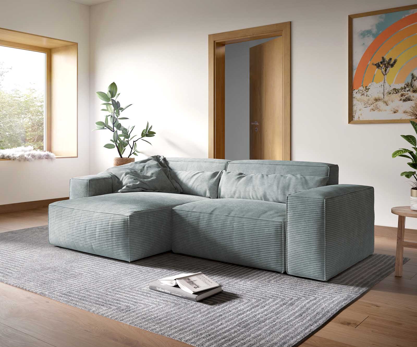 DELIFE Hoekbank Sirpio XL 270x170 cm koord pastelblauw recamiere variabele