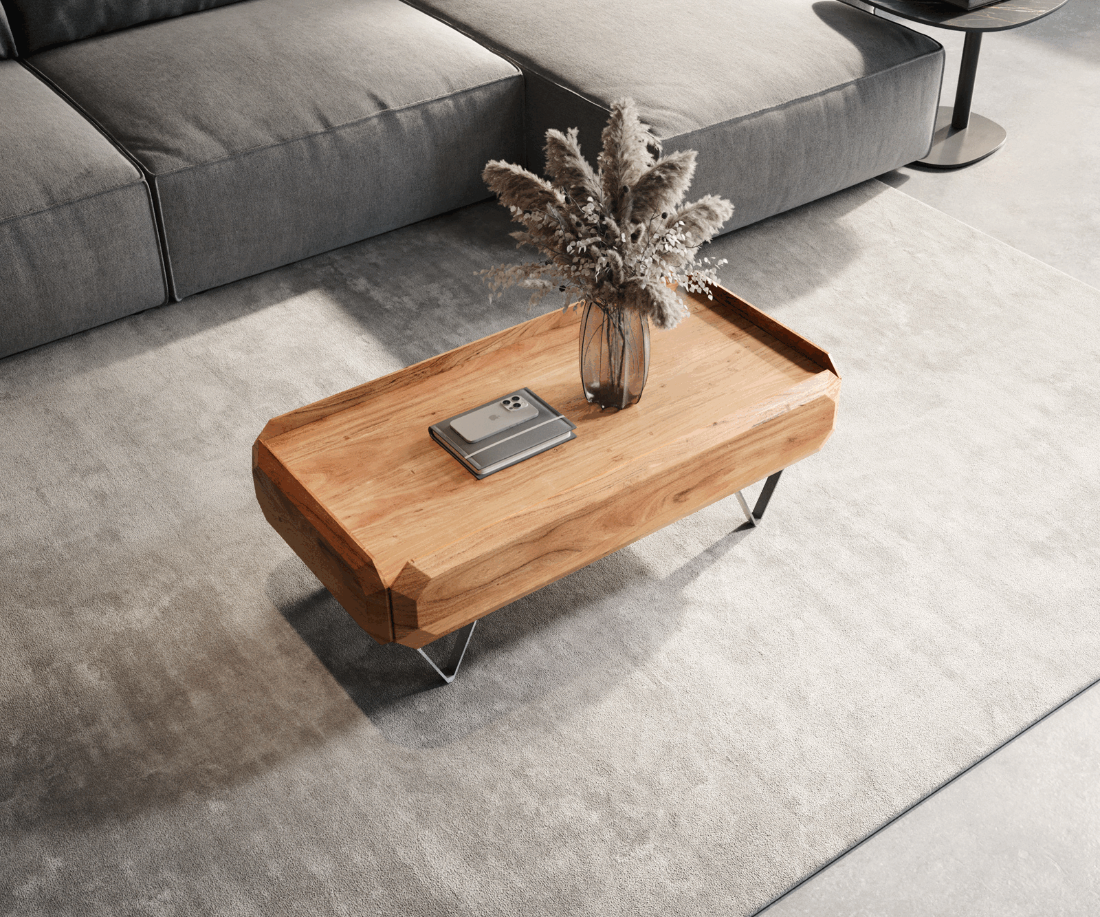 Salontafel Kiano 100x50 cm natuur acacia 2 laden V-poot roestvrij staal 3