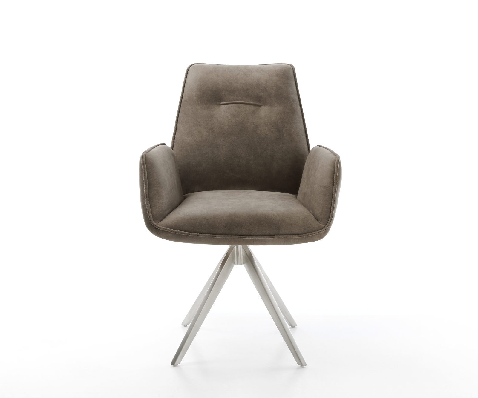 Eetkamerstoel Zoa-Flex microvelours taupe vintage kruisframe hoekig roestvrij staal pocketveer kern 1