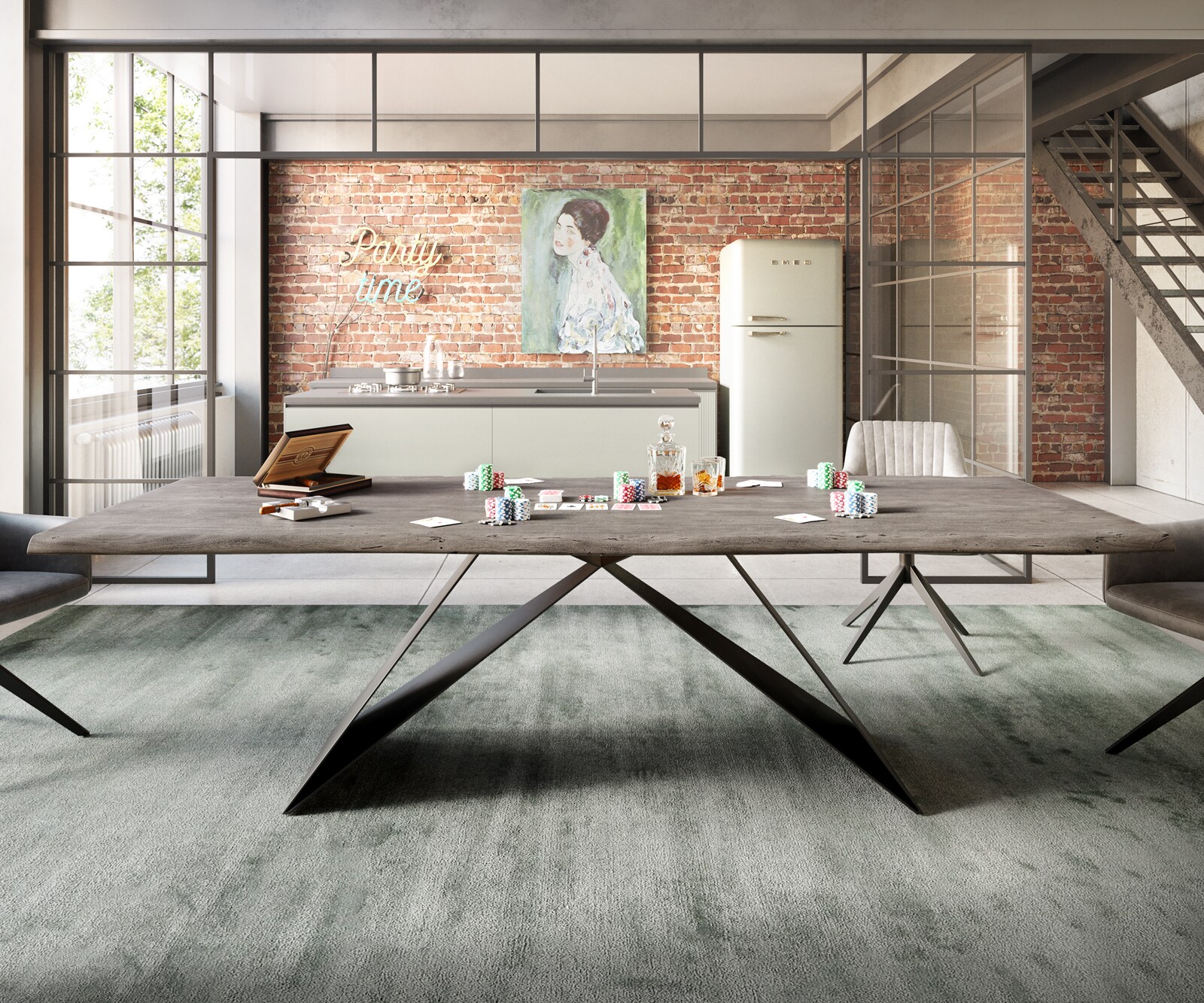Eettafel Edge 260x100 acacia platina  V-frame staal  zwart  Live-Edge 1