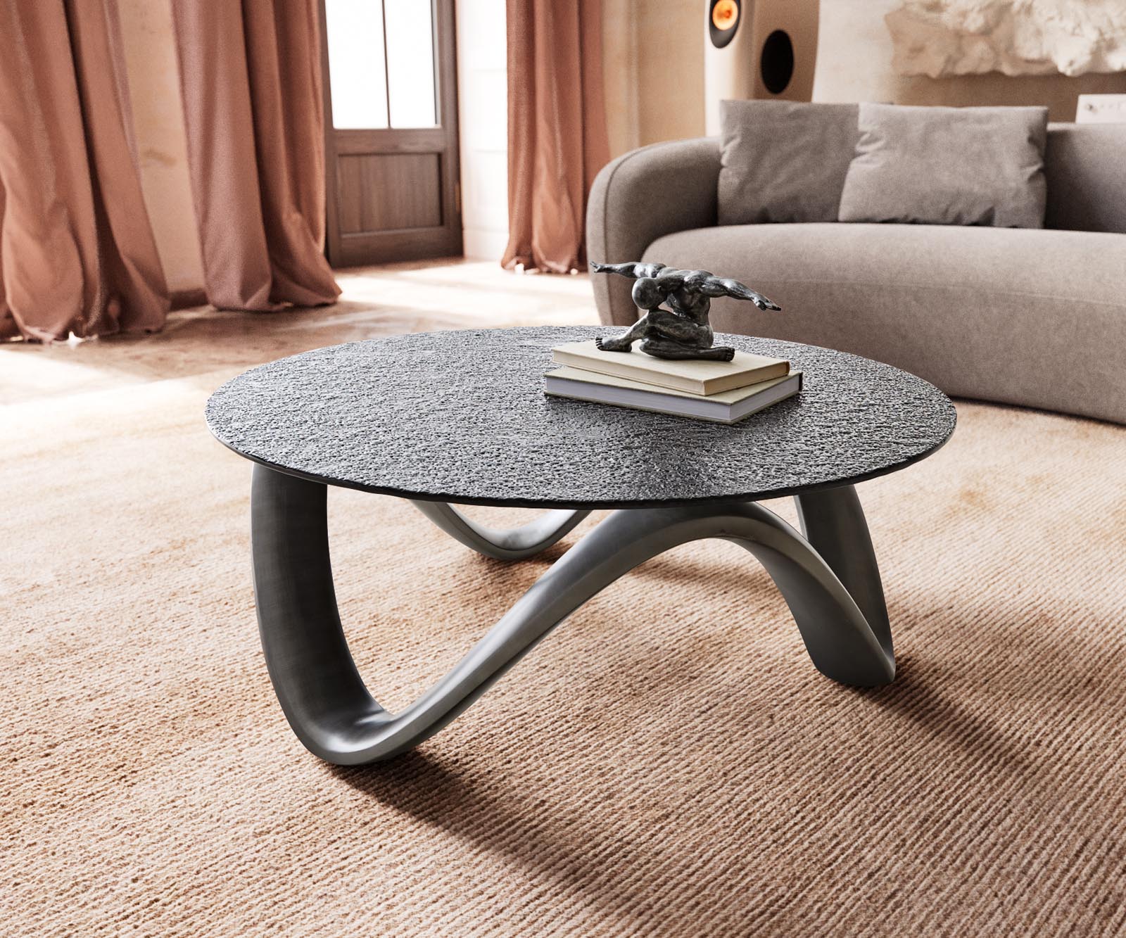 Table basse Tanju 90x90 cm métallique avec verre en relief 1