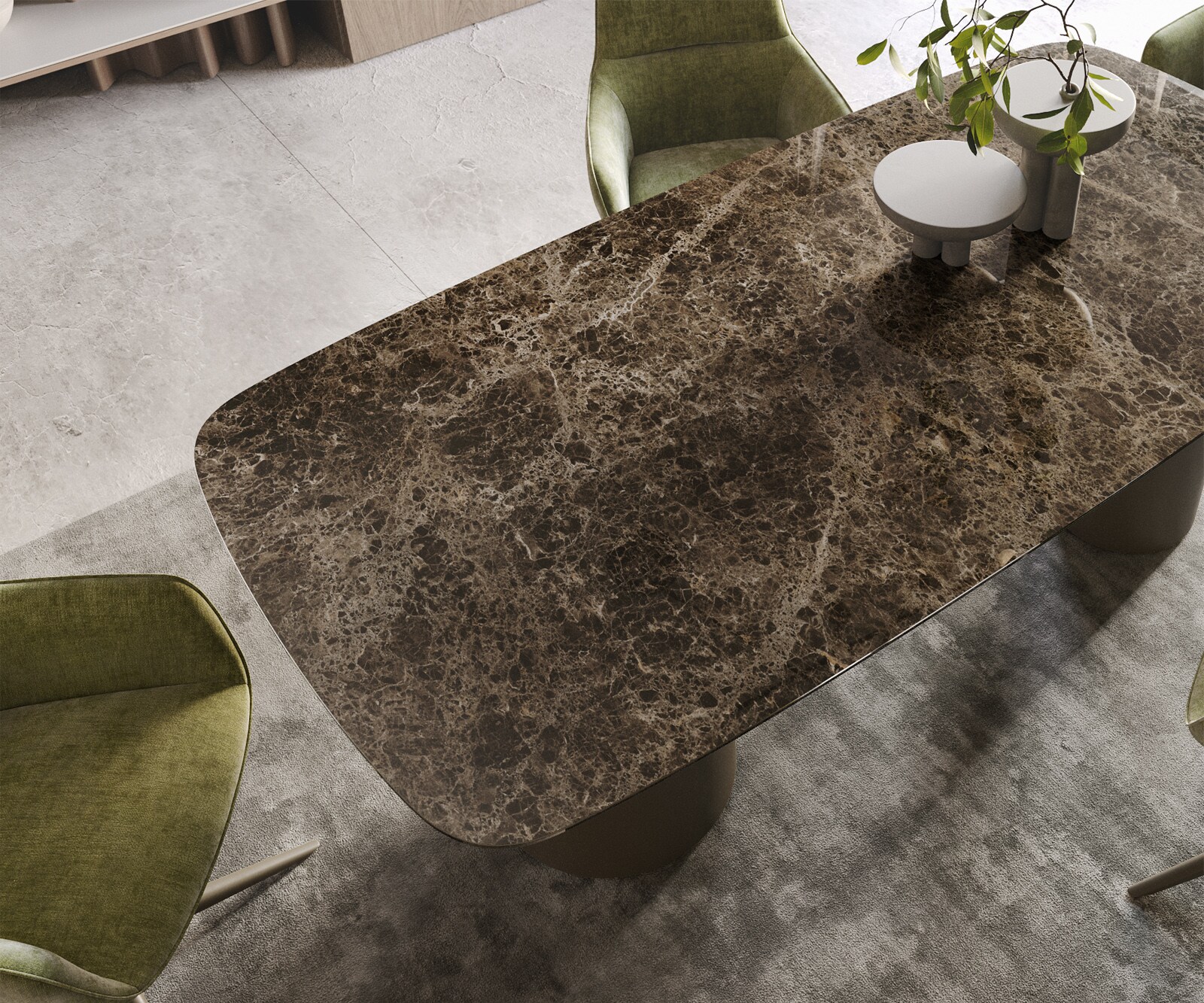Eettafel Edge Boot Keramiek Emperador Extra Lucidato Donkerbruin 200x100 Troa Metaal effectafwerking Titanium 3